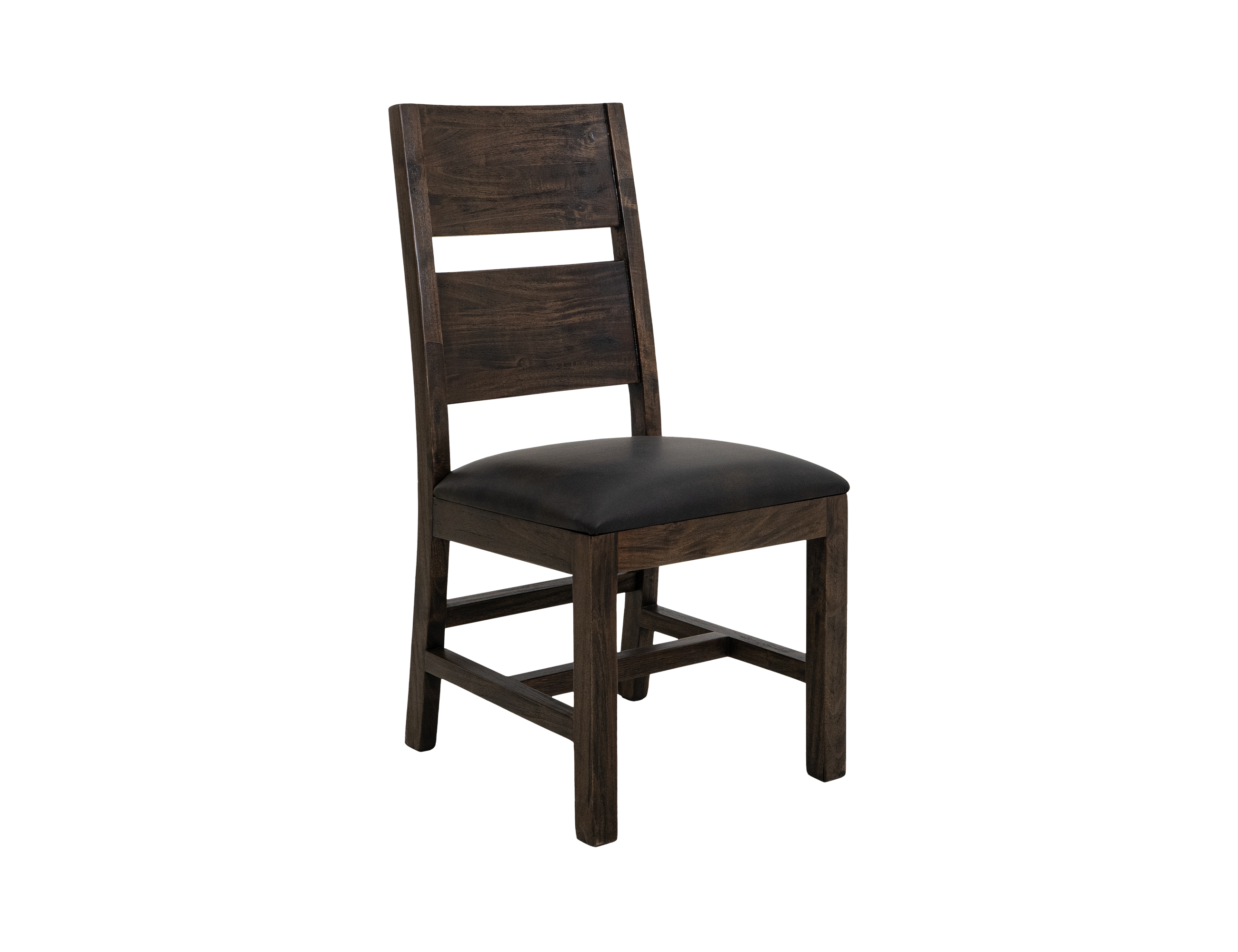 2 IFD Dark Teak Oil Black Upholstered Seat Wooden Armchairs