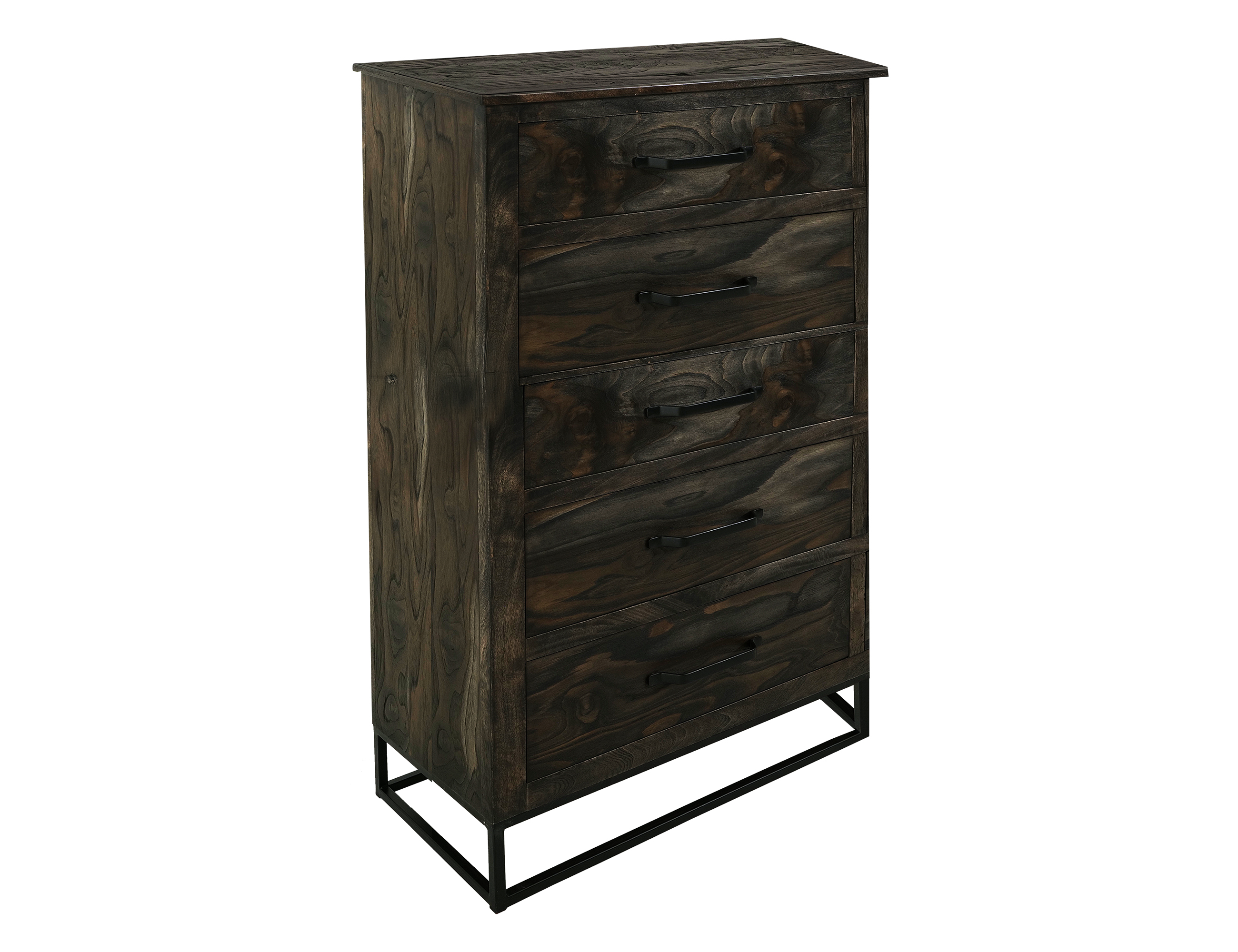 IFD Dark Teak Oil Black 5 Drawers Chest