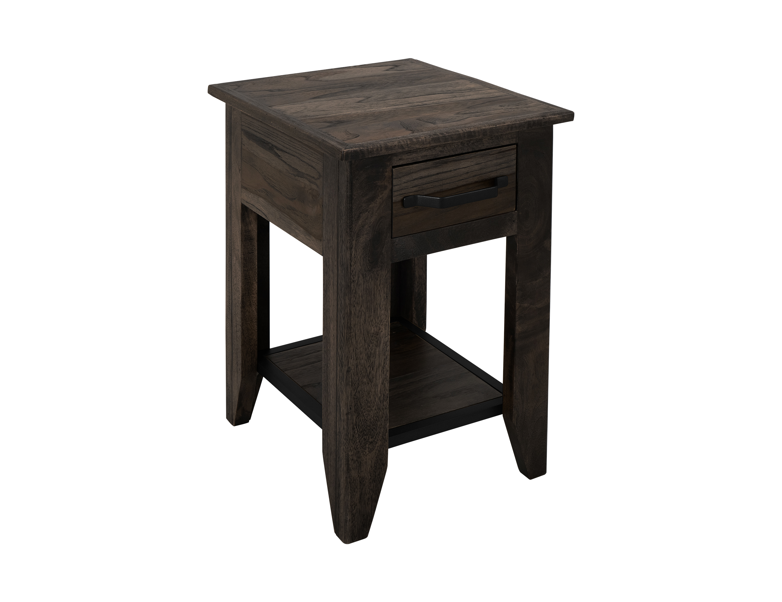 IFD Dark Teak Oil Black Drawer and Shelf Chairside Table