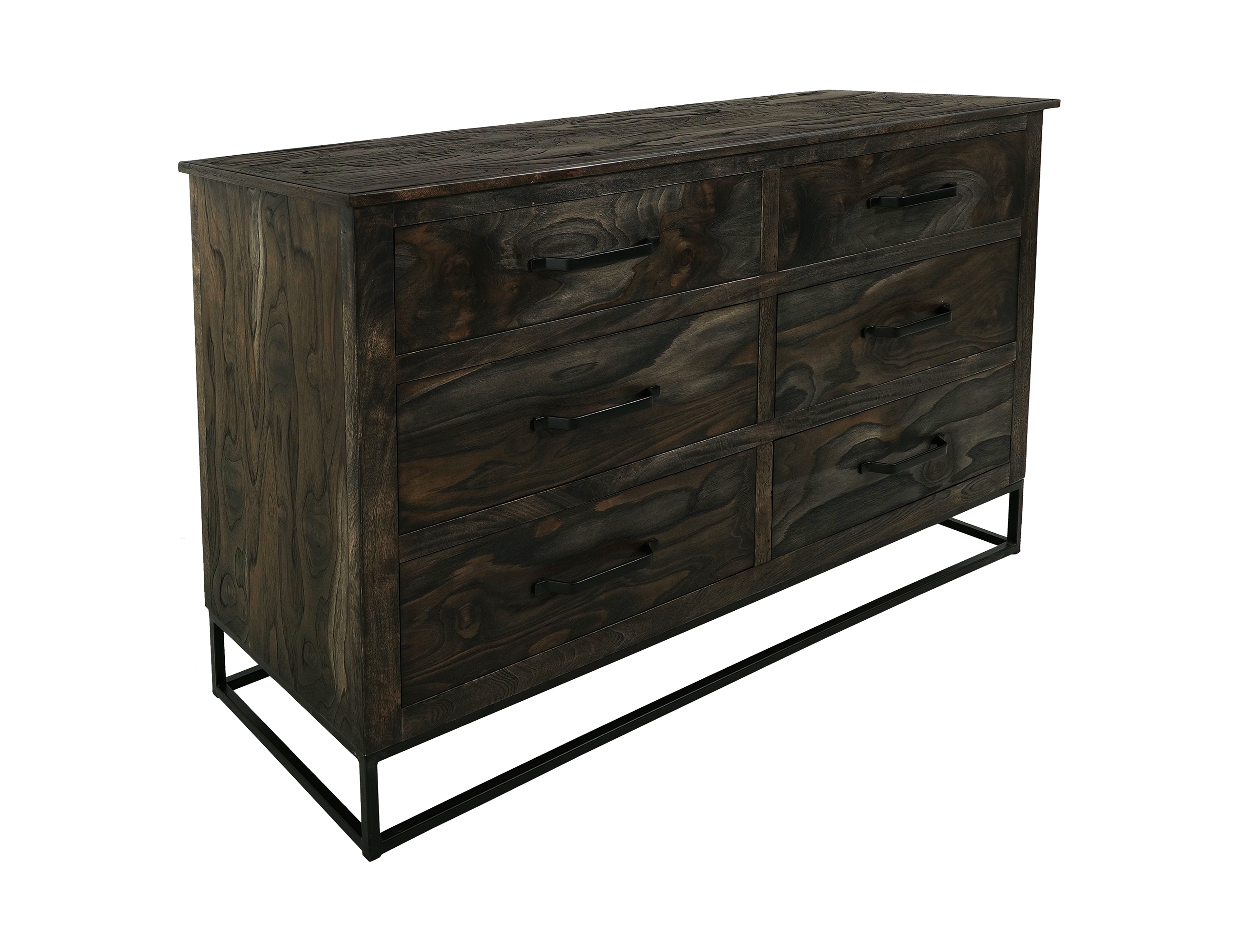 IFD Dark Teak Oil Black 6 Drawers Dresser