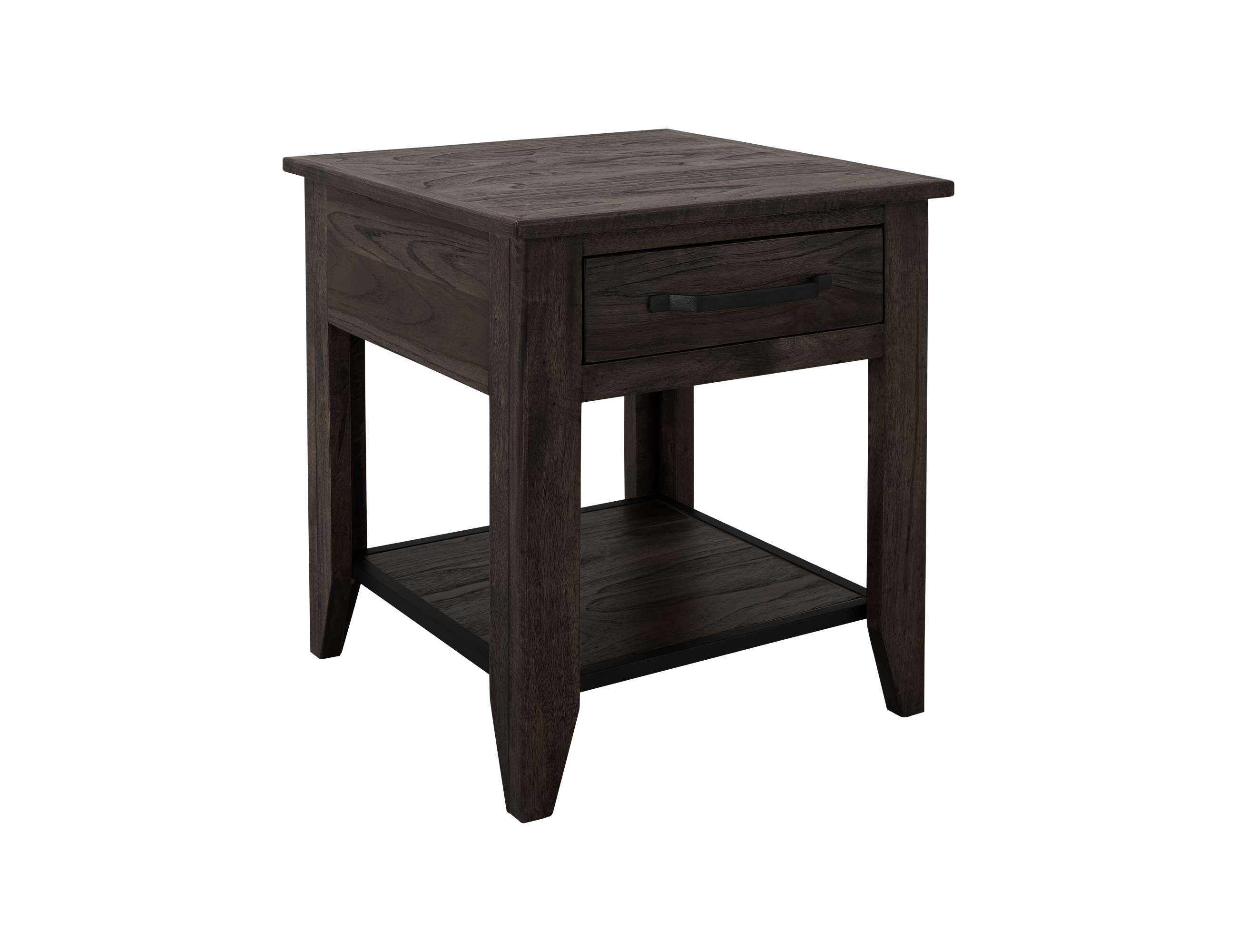 IFD Dark Teak Oil Black Drawer and Shelf End Table