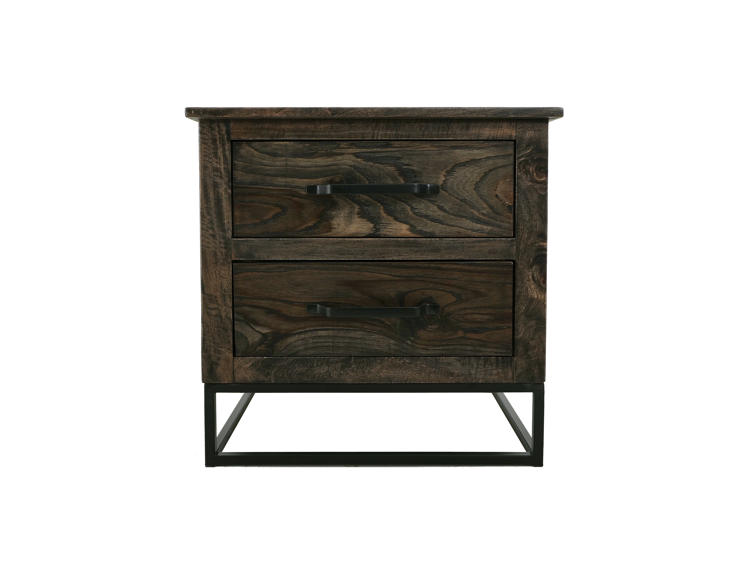 IFD Dark Teak Oil Black 2 Drawers Nightstand