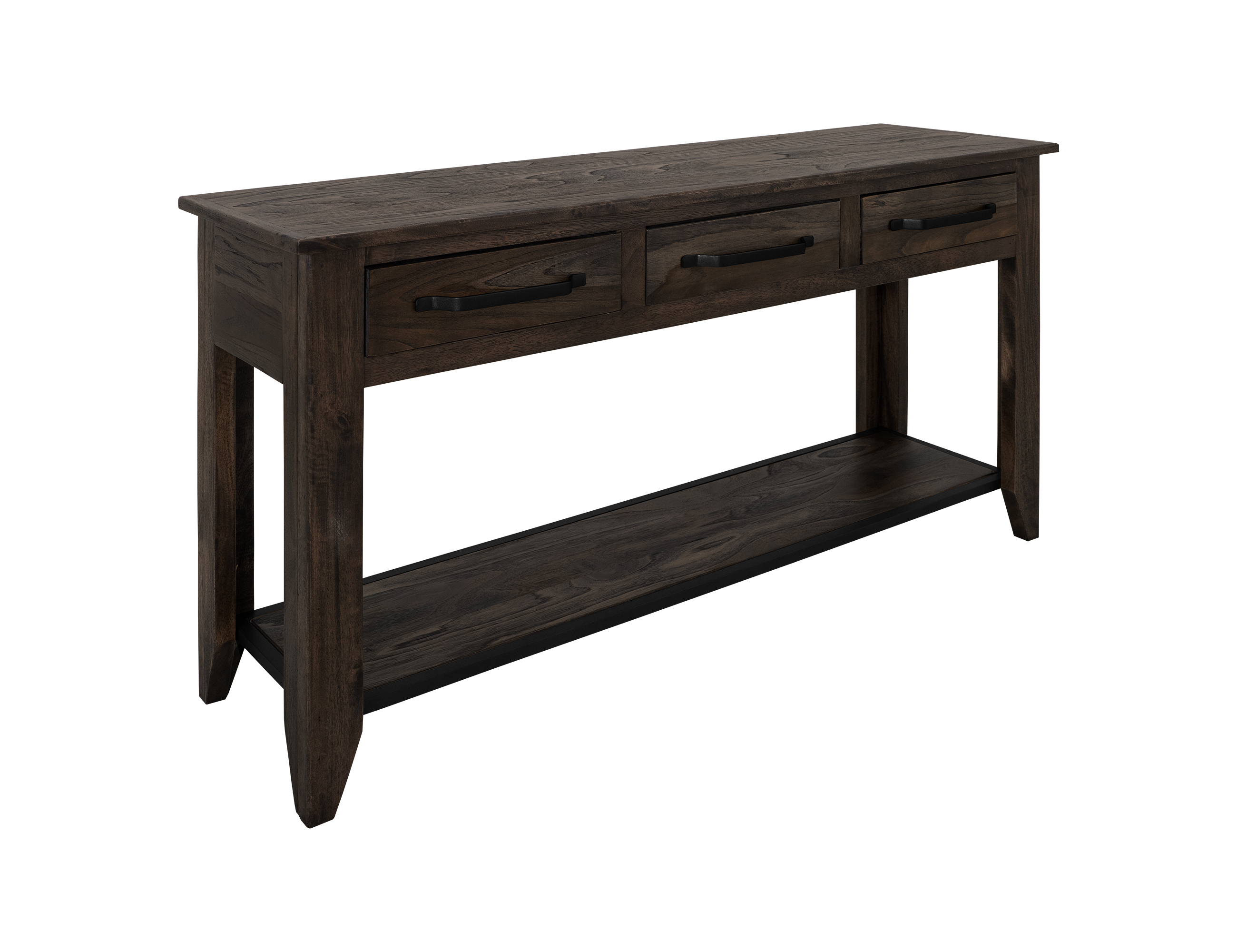 IFD Dark Teak Oil Black 3 Drawers Sofa Table