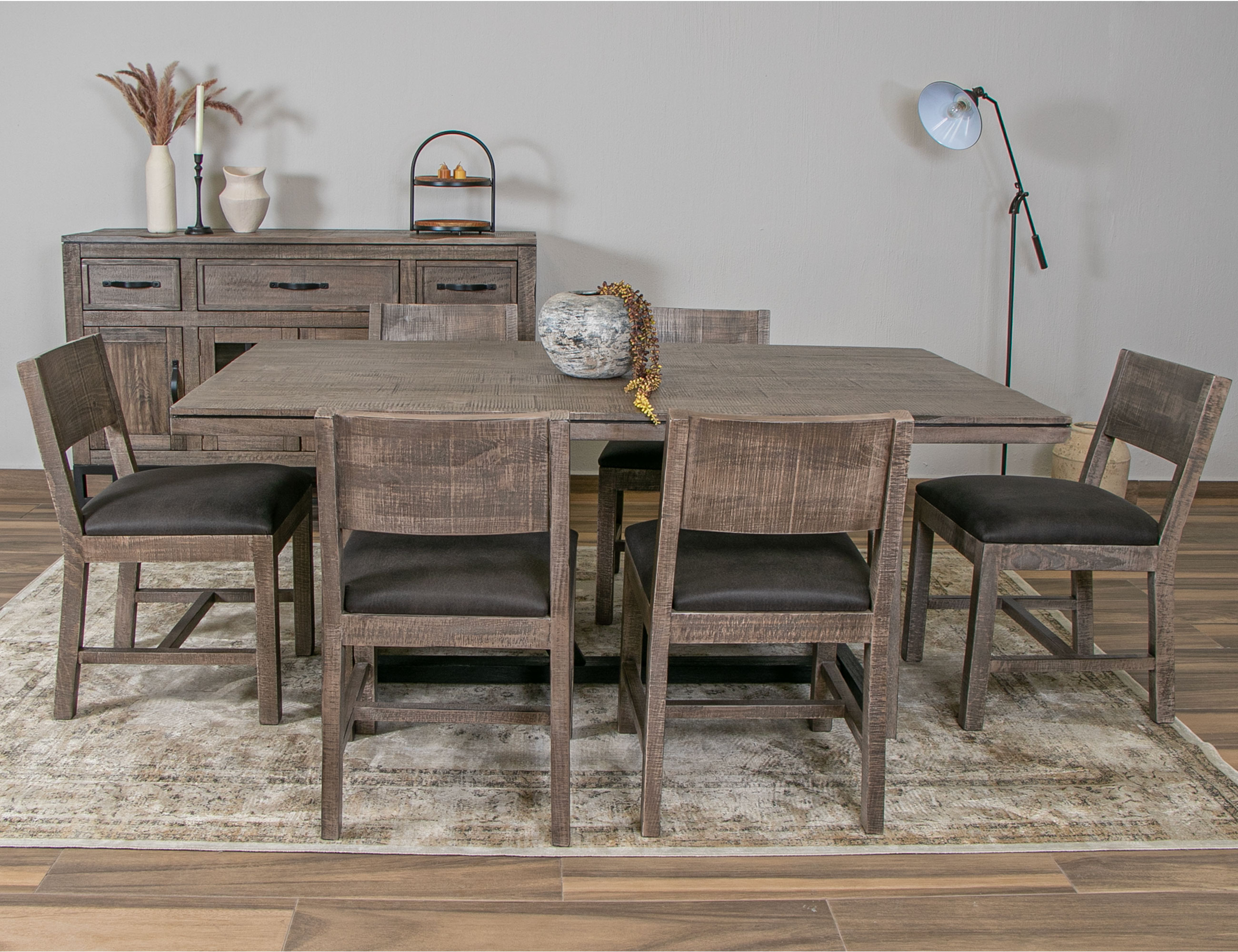 IFD Blacksmith Truffle Brown Oil Black 7pc Dining Room Set