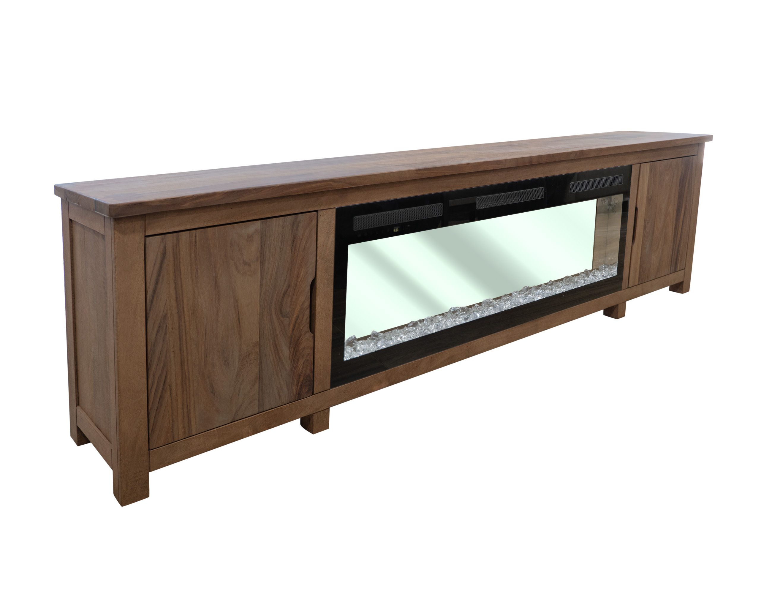 IFD Natural Parota Brown Cappuccino Black TV Stand with Fireplace