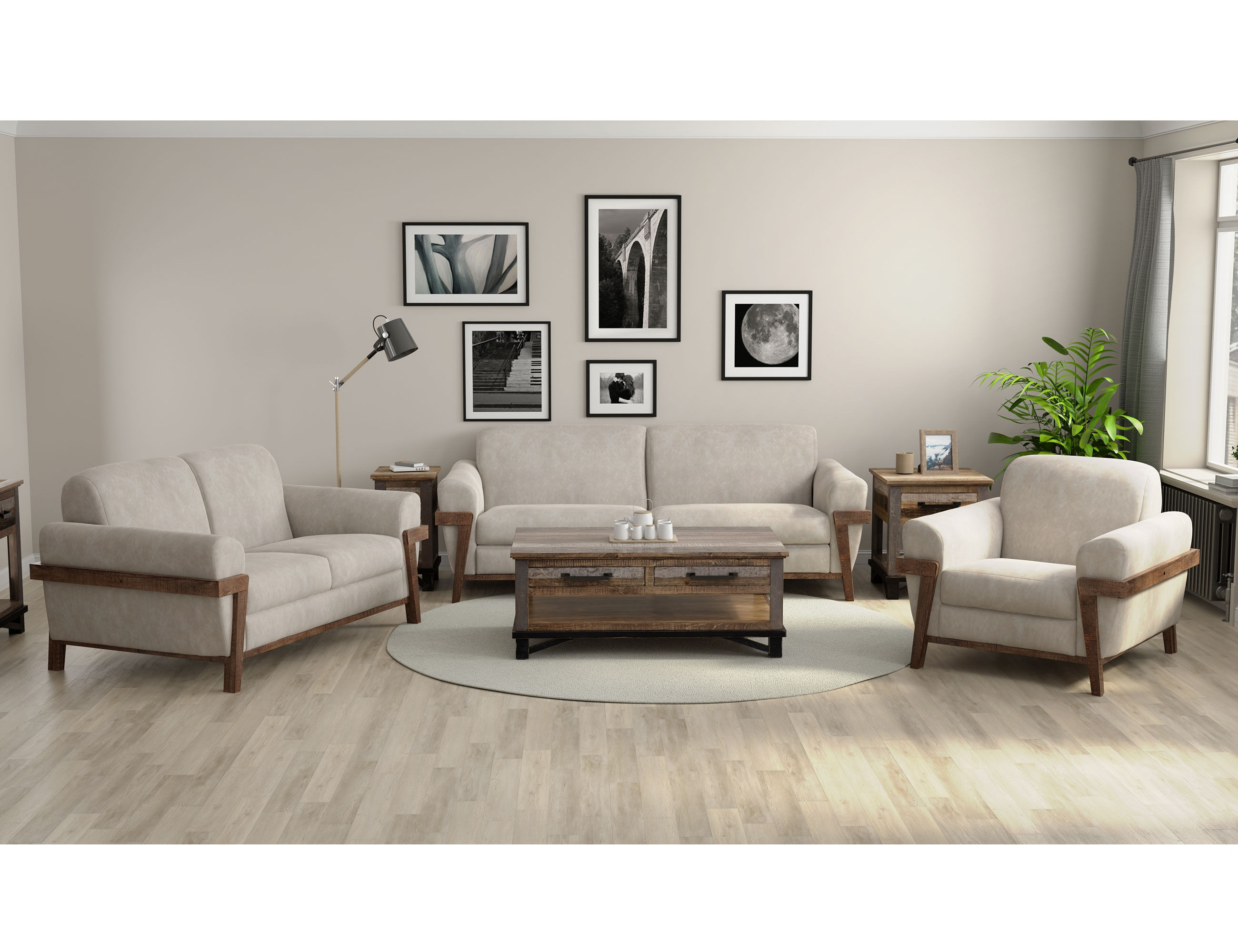 IFD Loft Brown Ivory 3pc Living Room Set