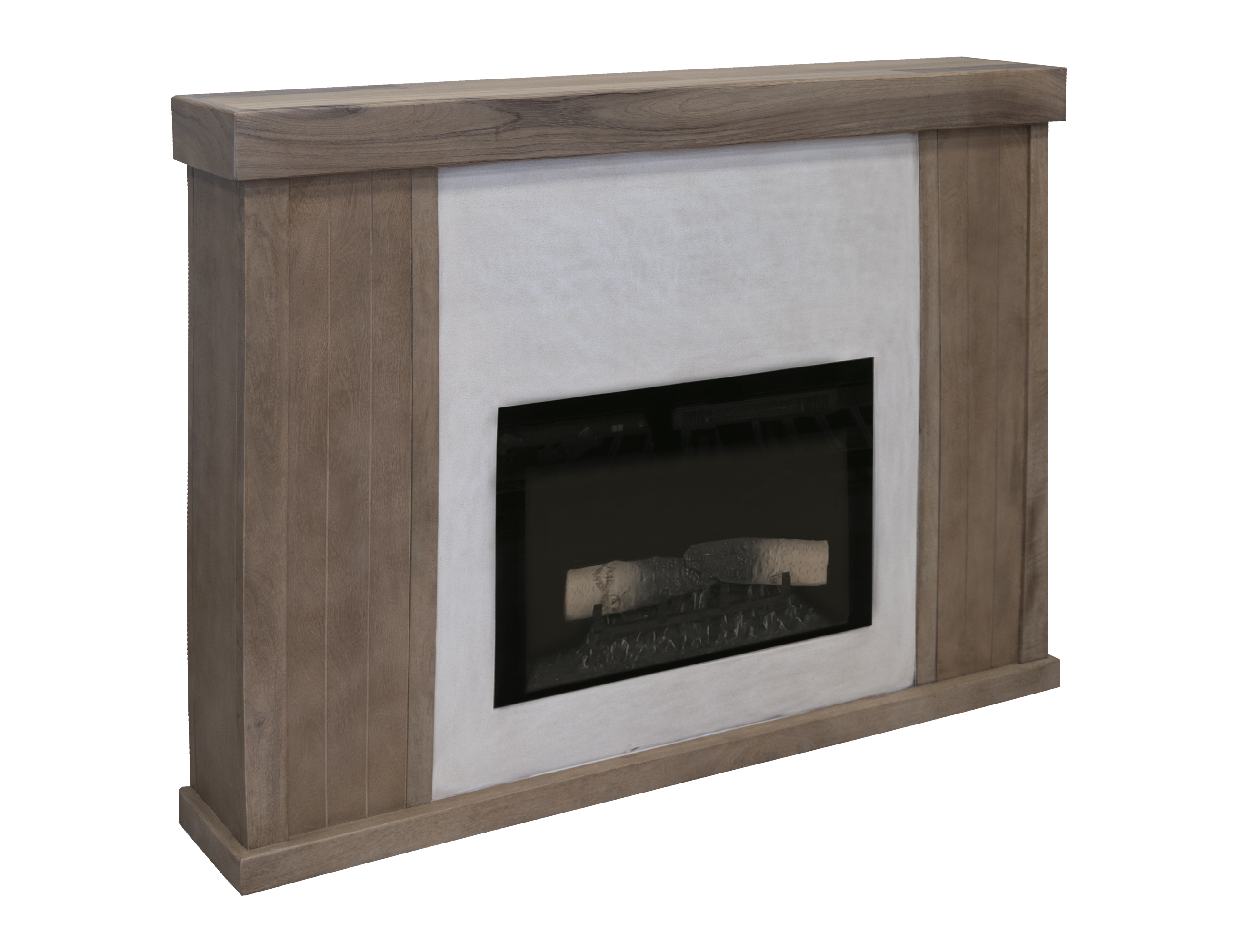 IFD Natural Parota Brown Cappuccino Black Cristal Console with 26 Inch Fire...