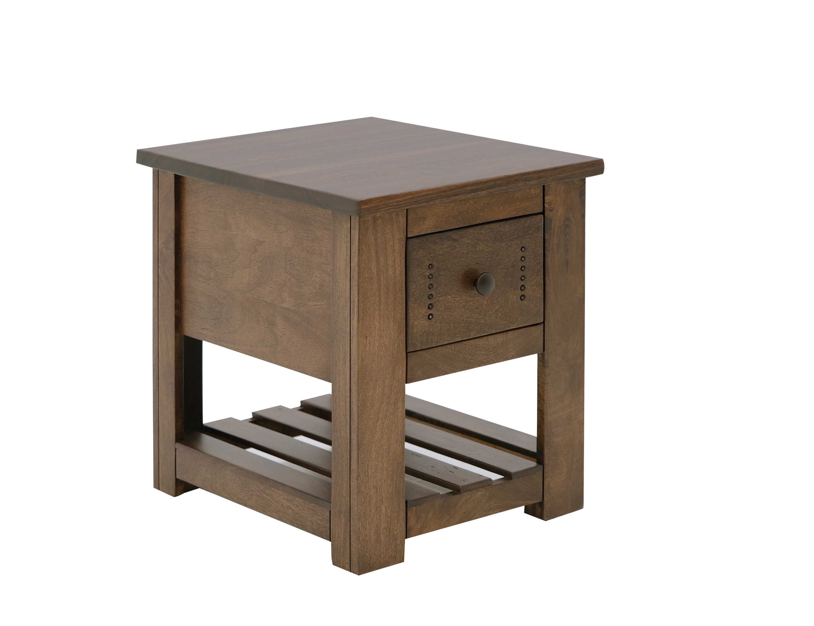IFD Parota III Barrel Brown 1 Drawer Chairside Table