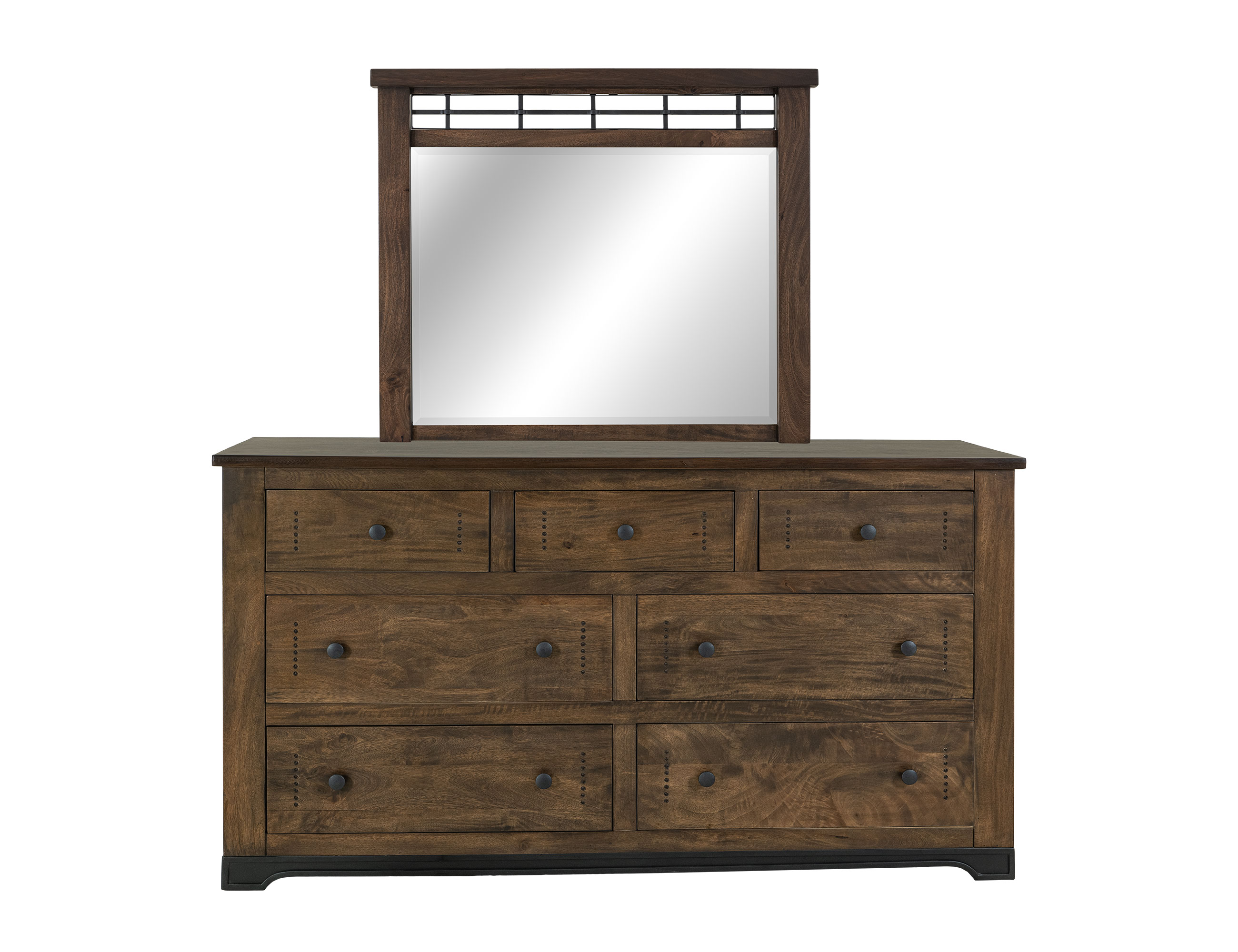 IFD Parota III Barrel Brown 7 Drawer Dresser and Mirror