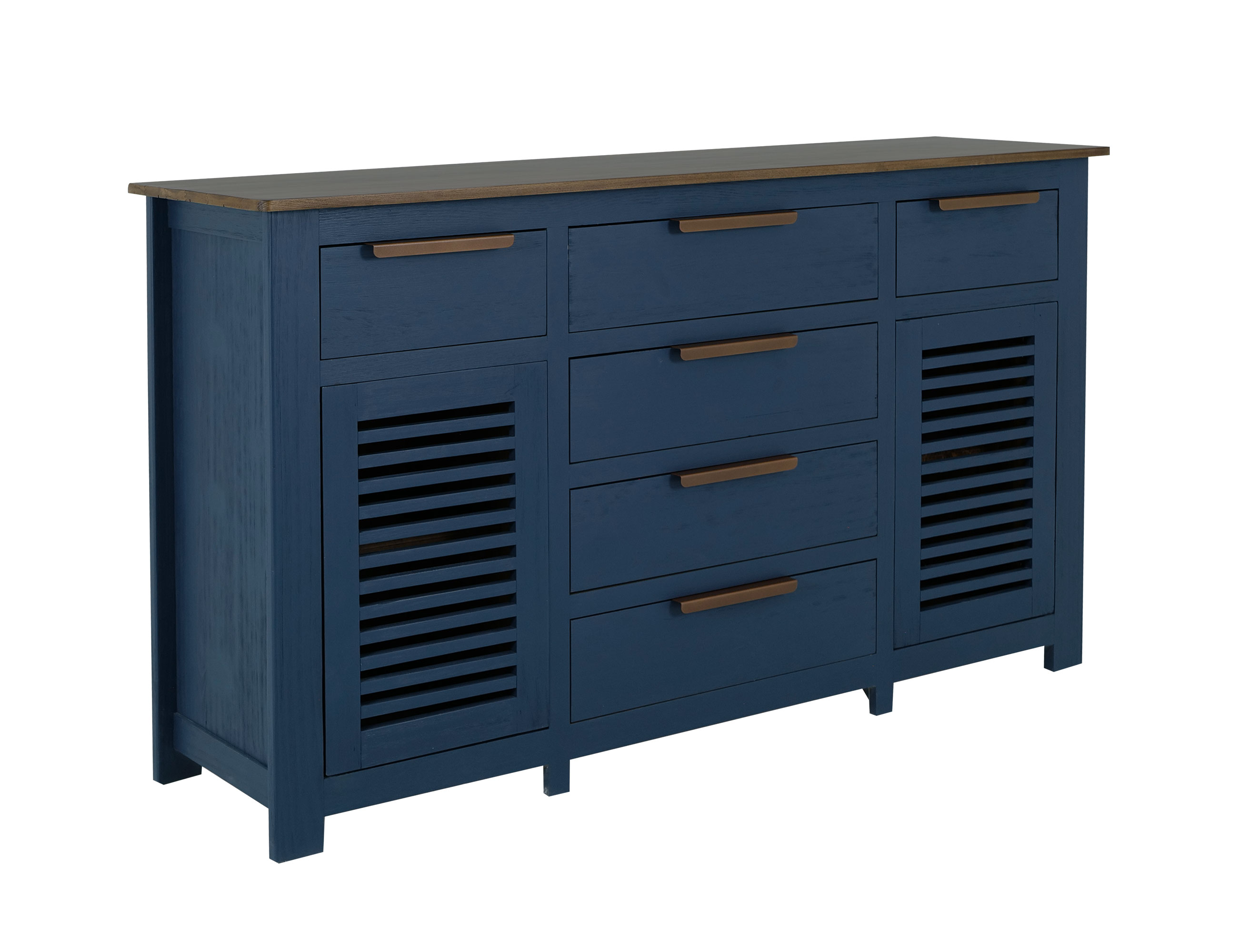 IFD Bonfire Brown Dark Blue 6 Drawer Buffet