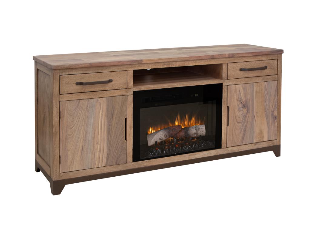 IFD Natural Parota Brown Cappuccino Black Cristal TV Stand with Fireplace
