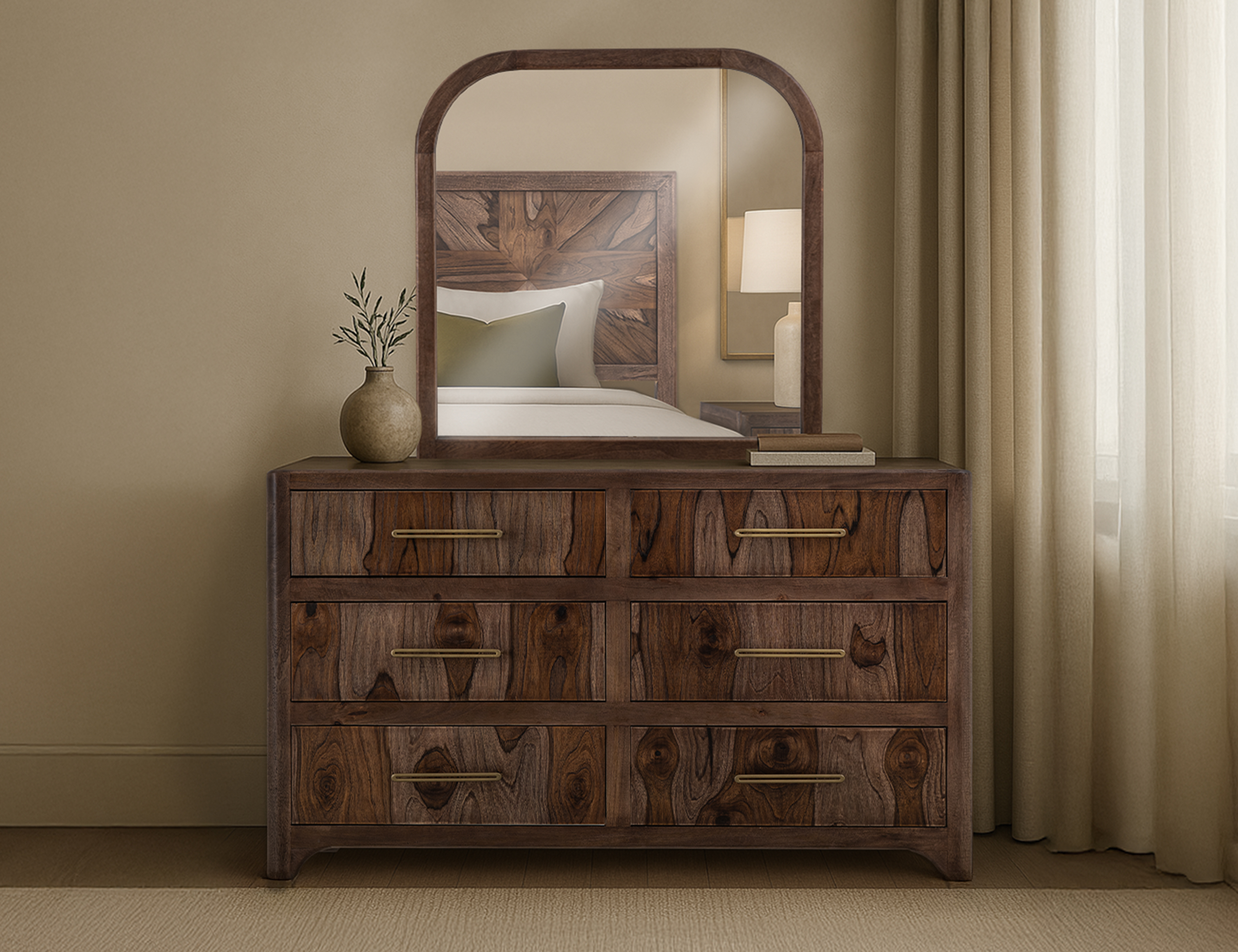 IFD Praga Almond Brown Dresser And Mirror