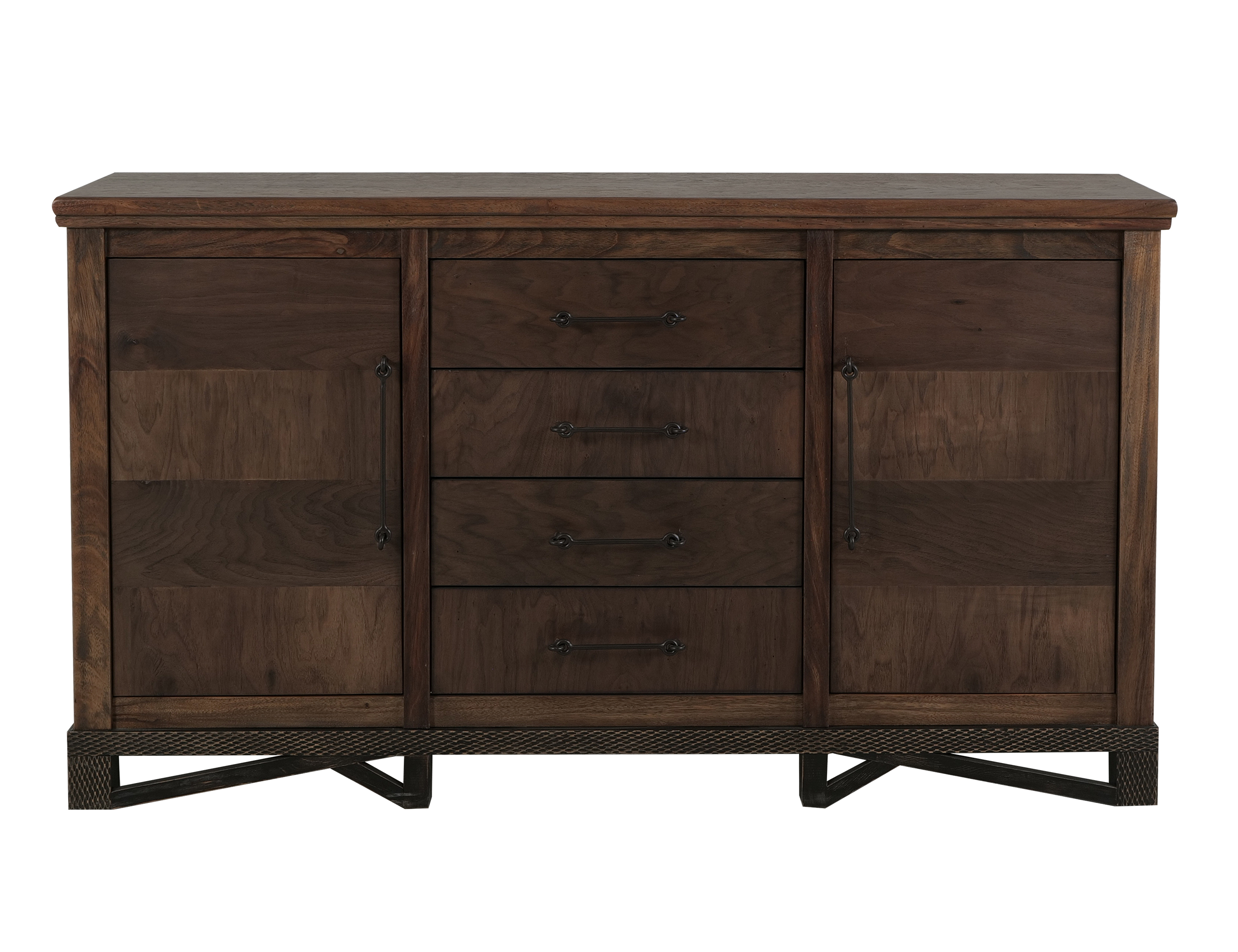 IFD Walnut Peanut Brown 4 Drawers and 2 Doors Console