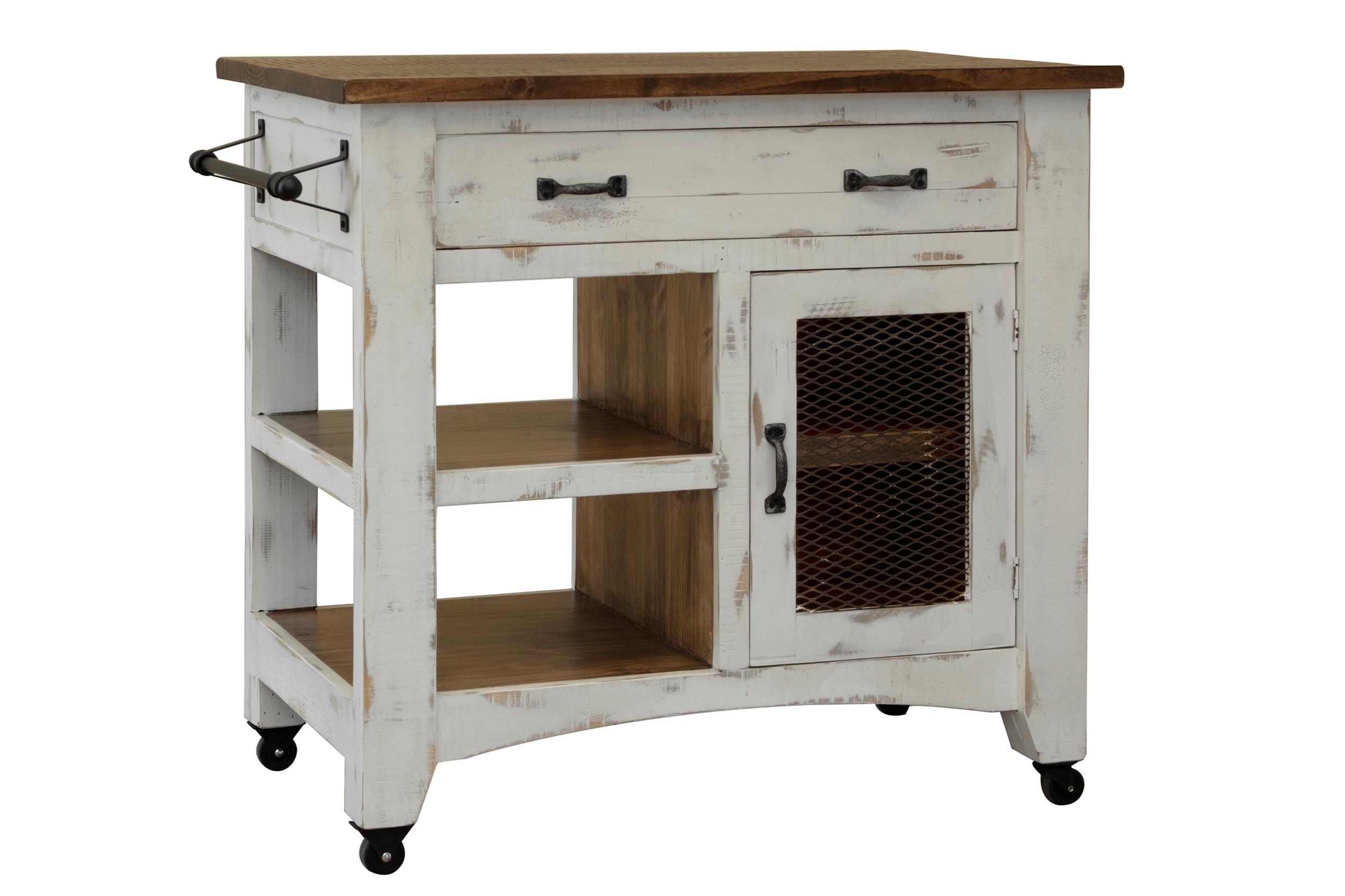 IFD Pueblo Antiqued White Brown 1 Drawer Kitchen Island