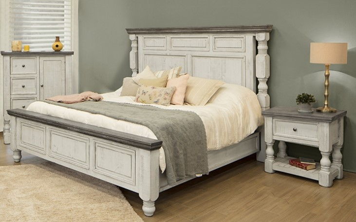 IFD Stone Antiqued Ivory Weathered Gray 2pc Queen Bedroom Set