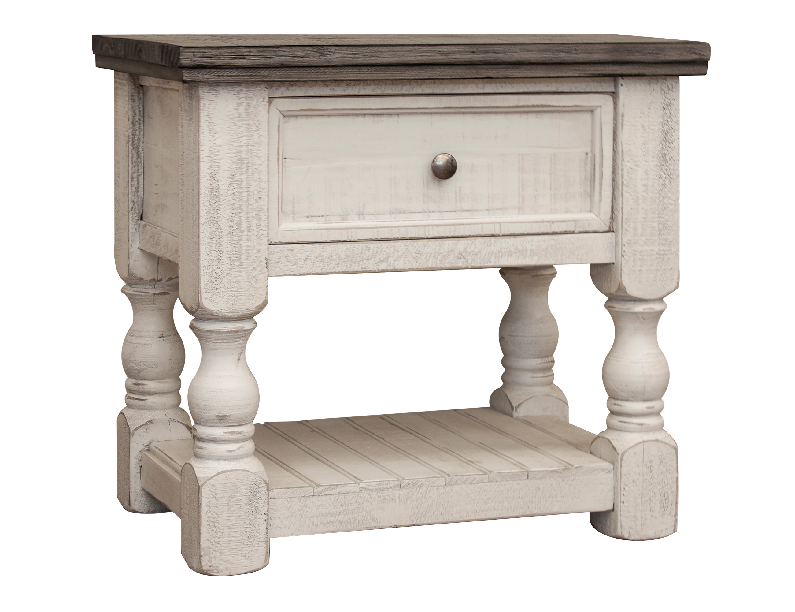 IFD Stone Antiqued Ivory Weathered Gray Drawer Nightstand