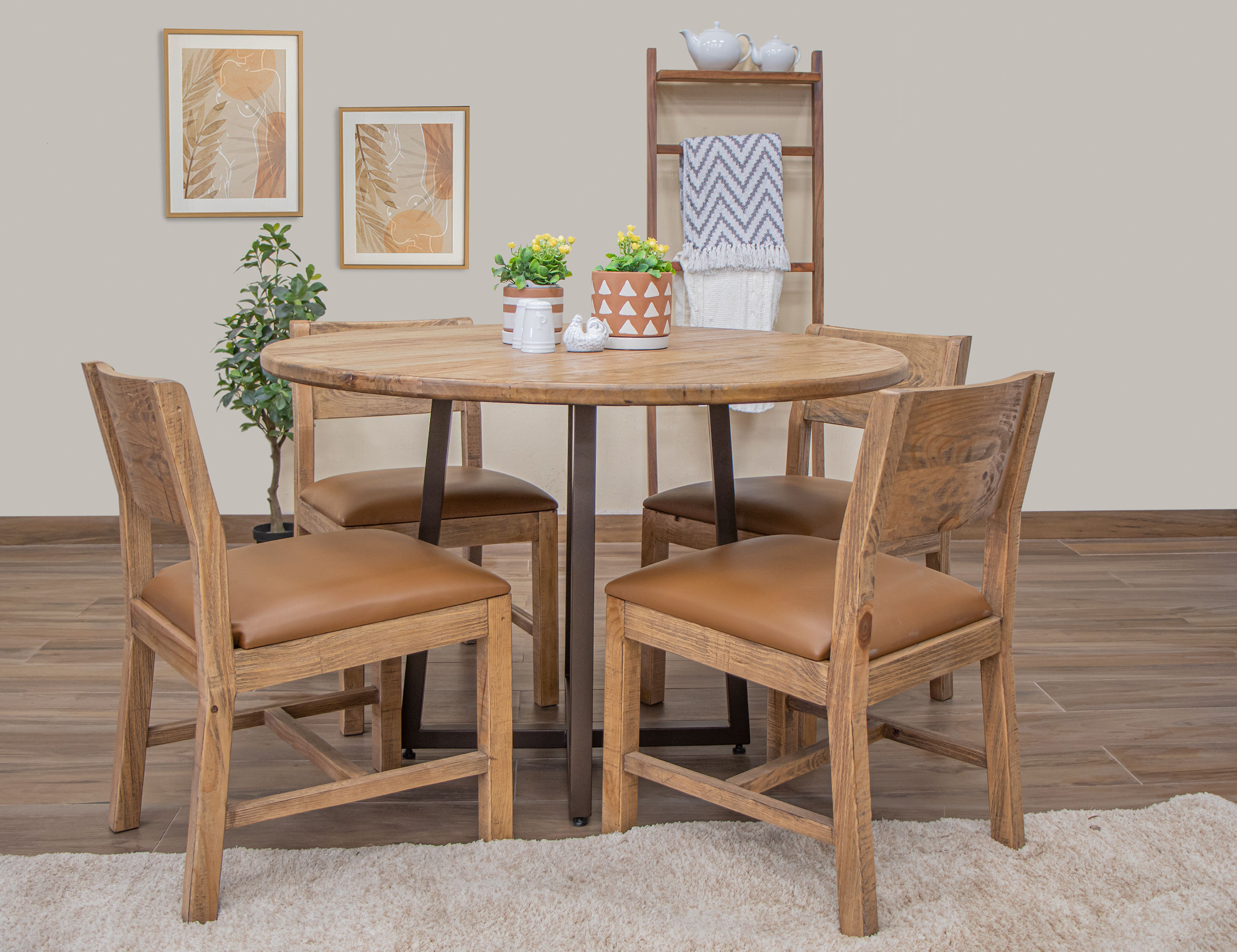 IFD Tulum Golden Brown Round 5pc Dining Room Set