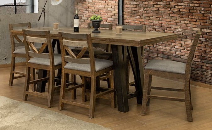 IFD Loft Two Tone Gray Brown 7pc Counter Height Set