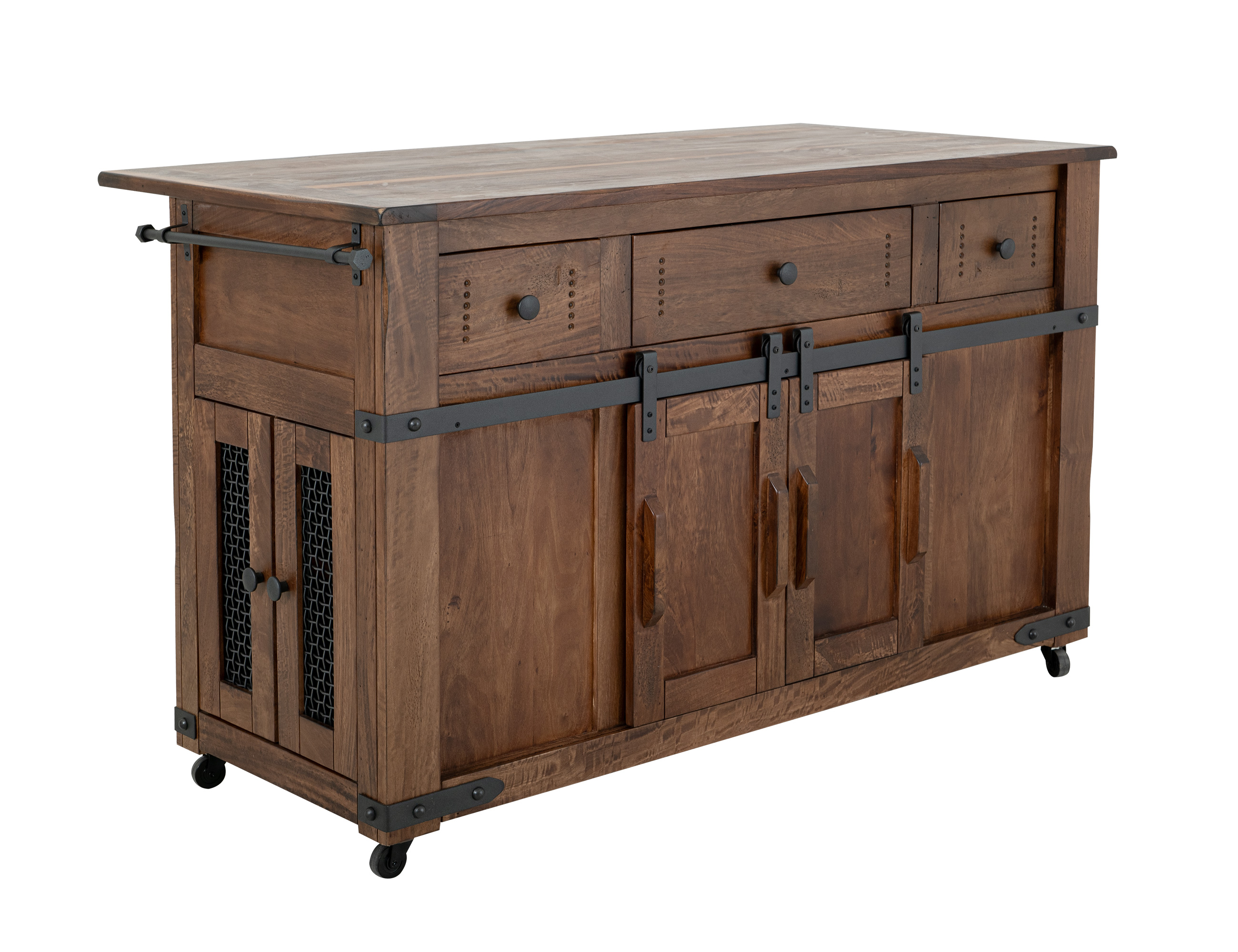 IFD Parota Cinnamon Brown 3 Drawer Kitchen Island
