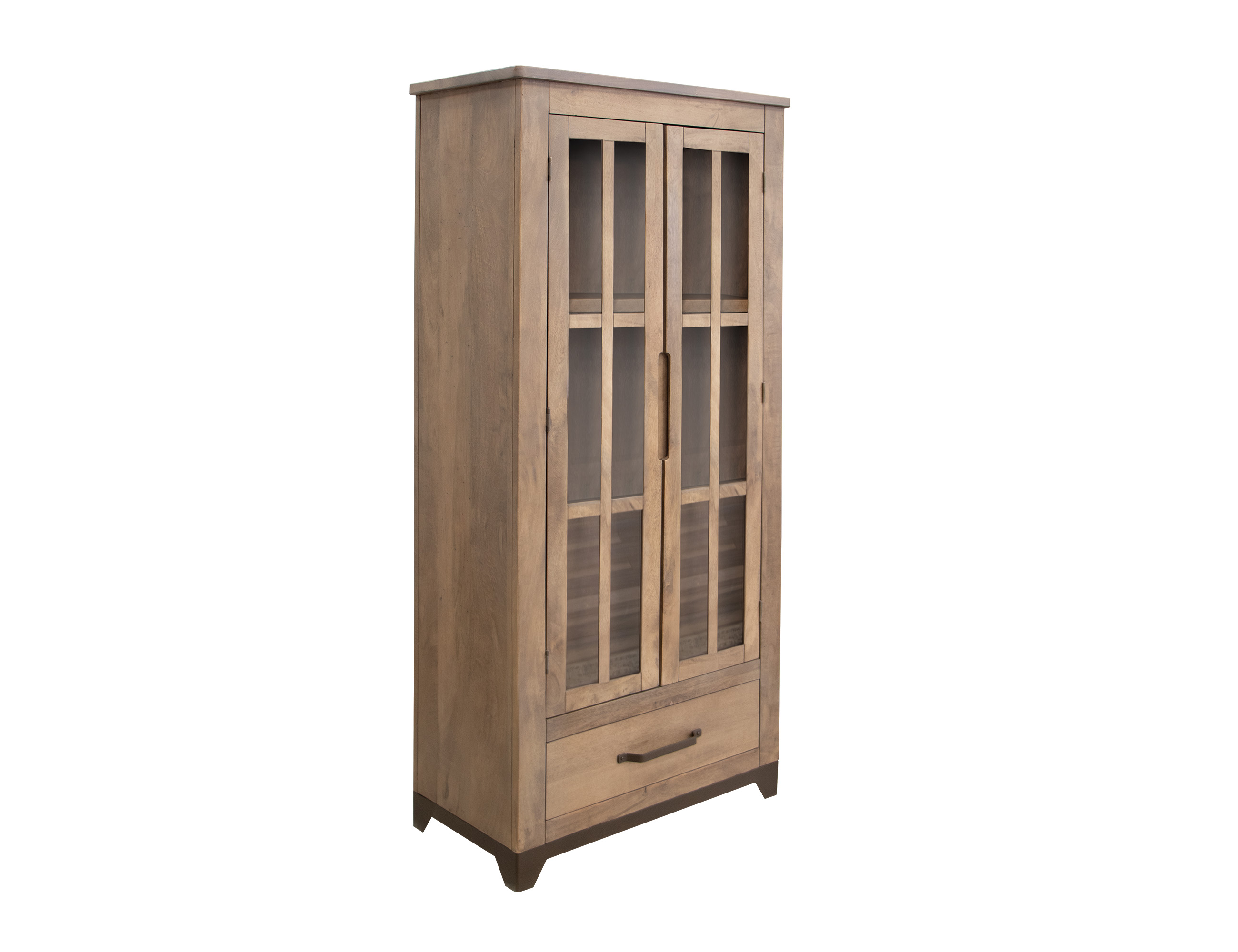 IFD Natural Parota Brown Cappuccino 2 Glass Doors Cabinet