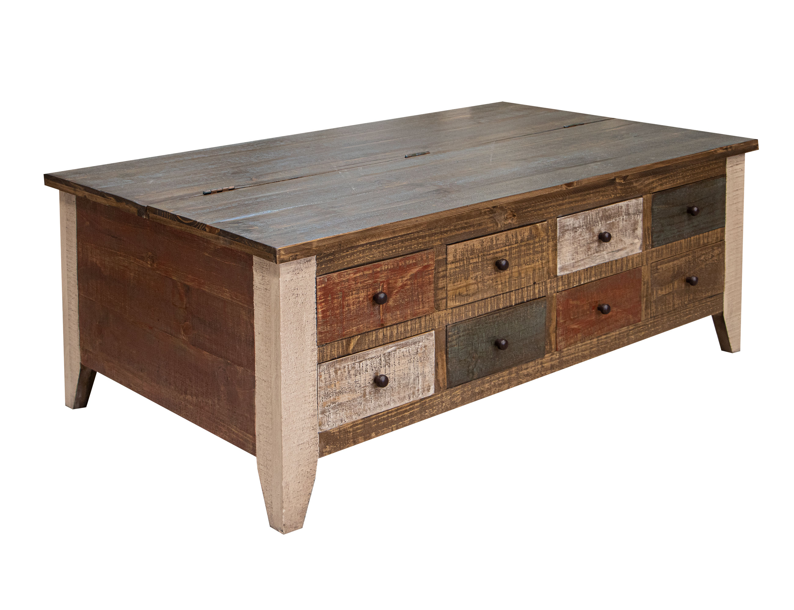 IFD Antique 8 Drawers Lift Top Cocktail Table
