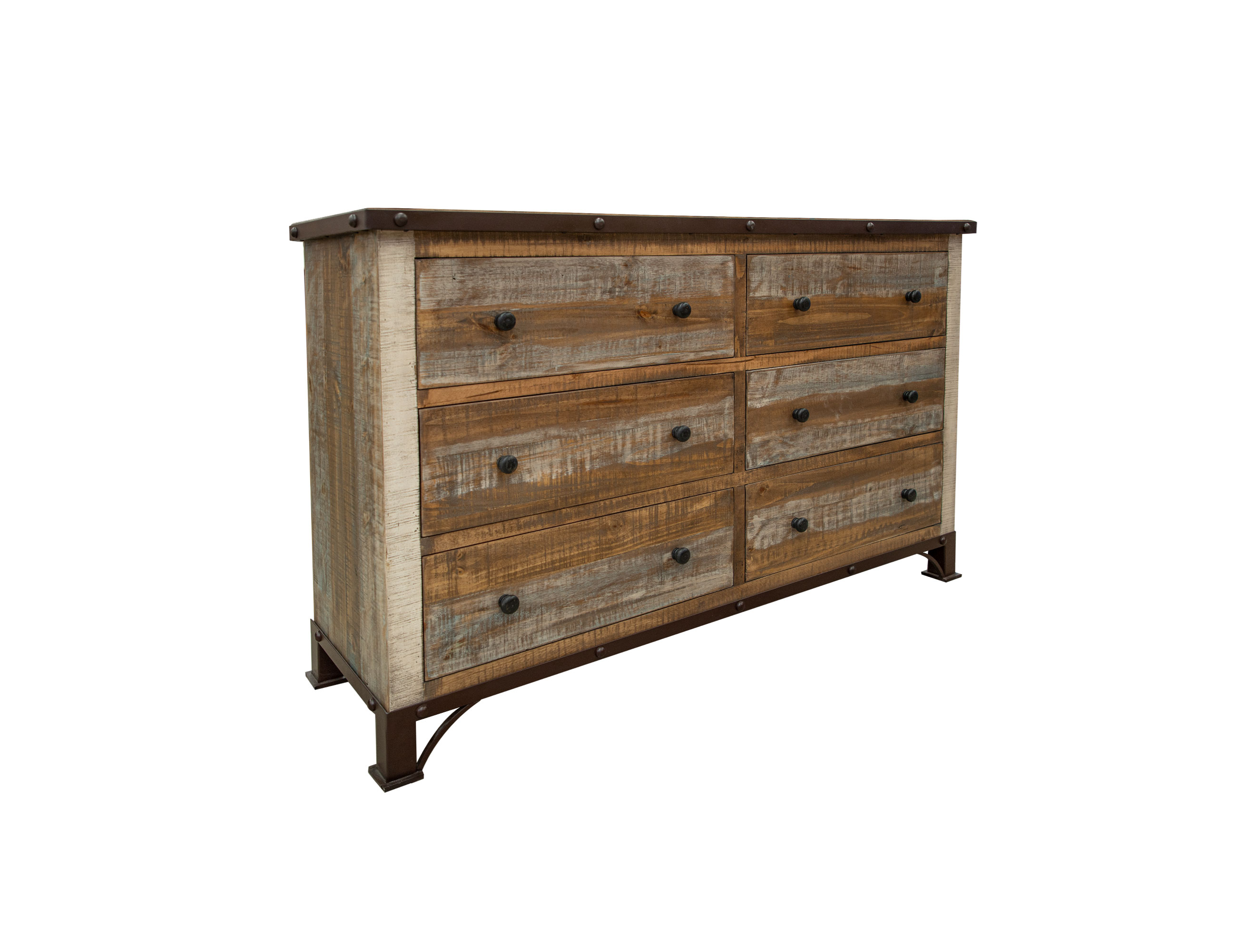 IFD Antique 6 Drawers Hand Distressed Wood Dresser