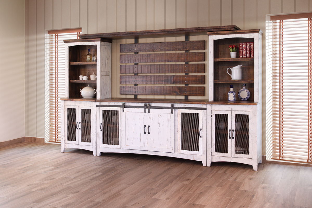 IFD Pueblo Antiqued White Brown Wall Unit