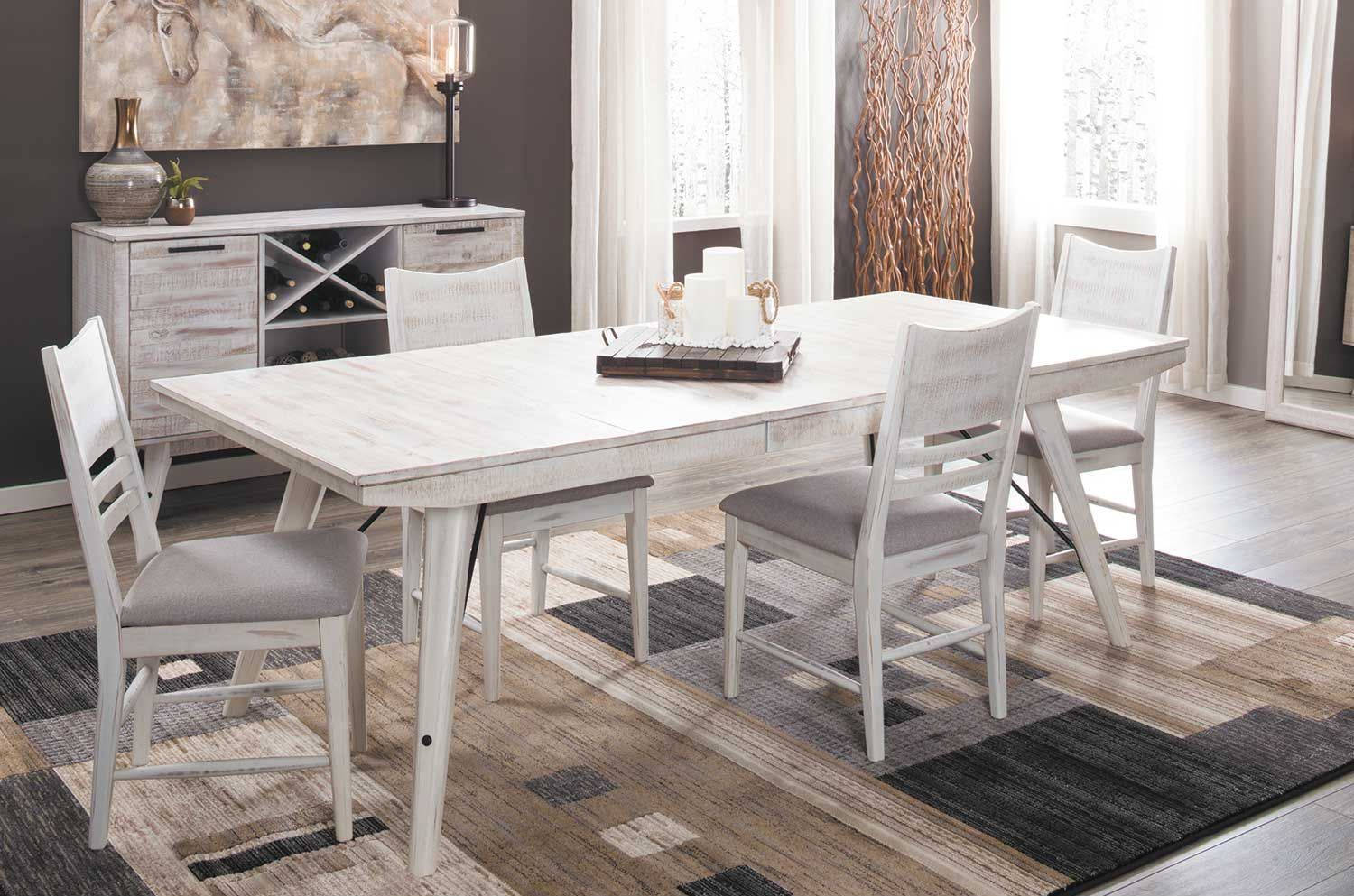 Intercon Modern Rustic Weathered White 5pc Dining Room Set