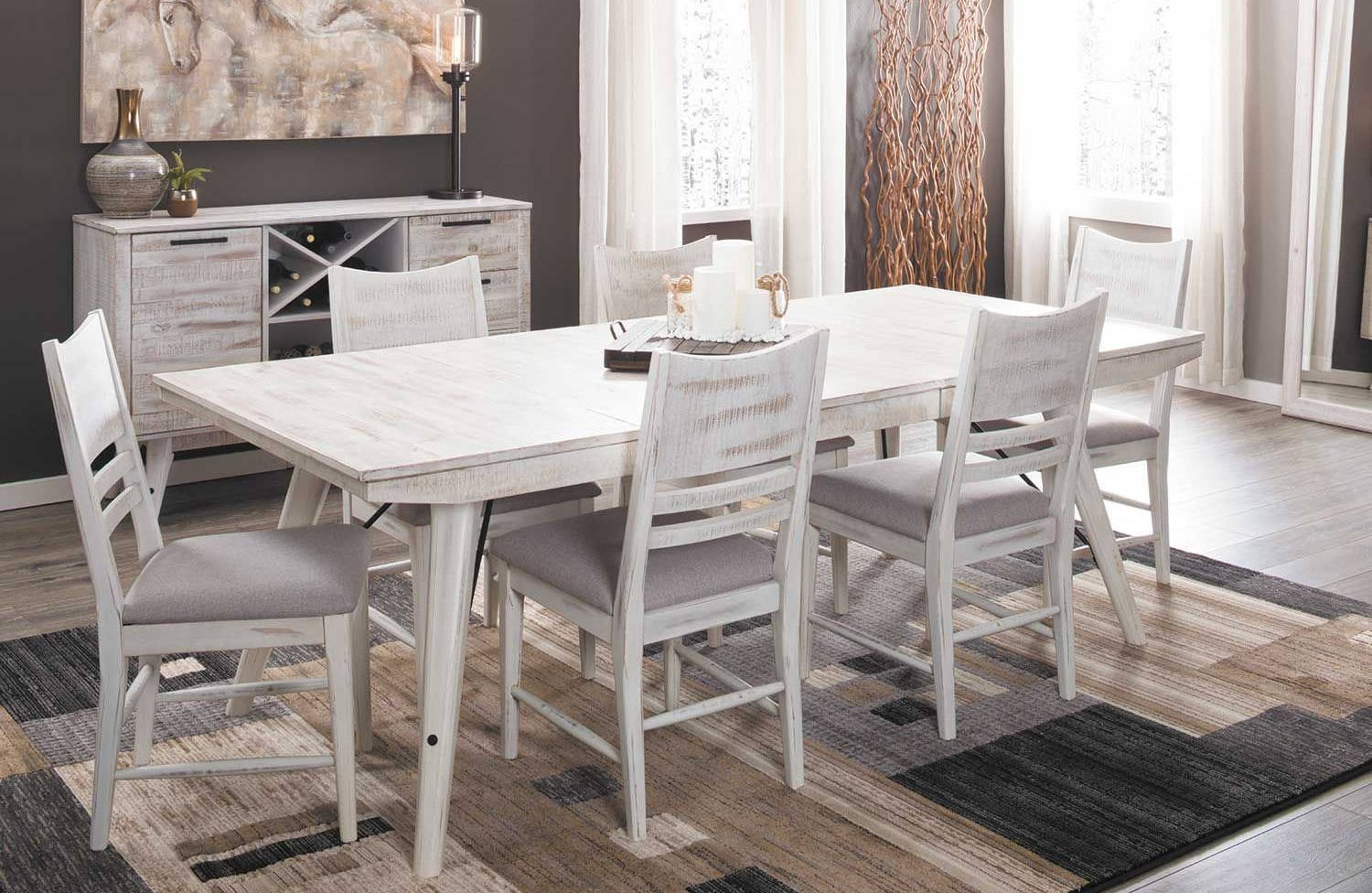 Intercon Modern Rustic Weathered White 7pc Dining Room Set