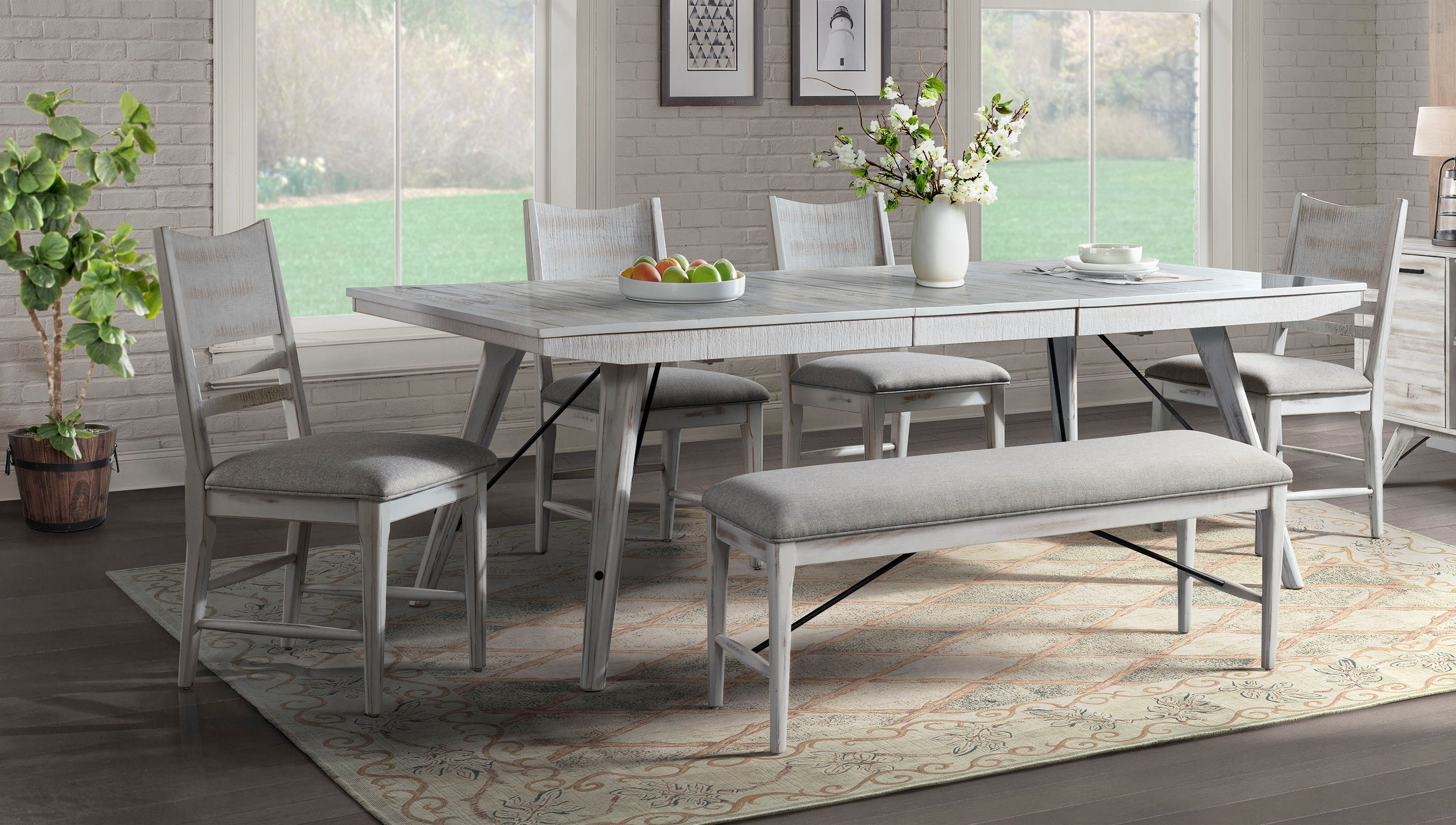 Intercon Modern Rustic Weathered White 6pc Dining Room Set