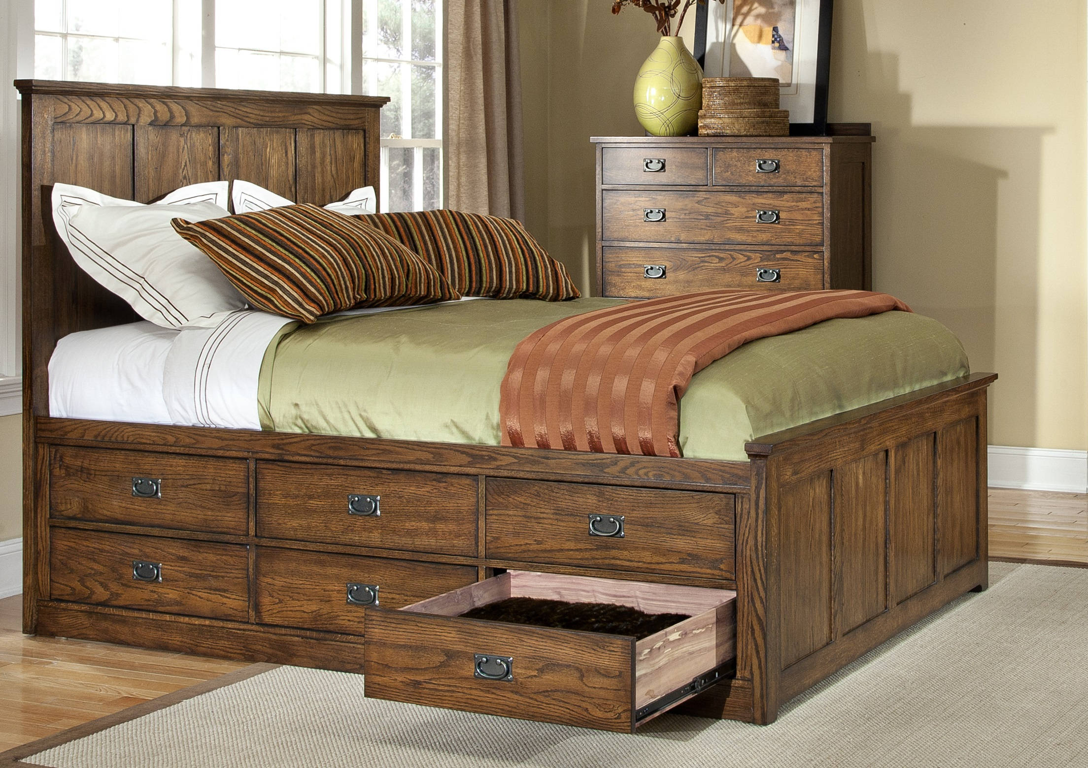 Intercon Oak Park Mission 2pc Bedroom Set With 9 Drawer Queen Bed