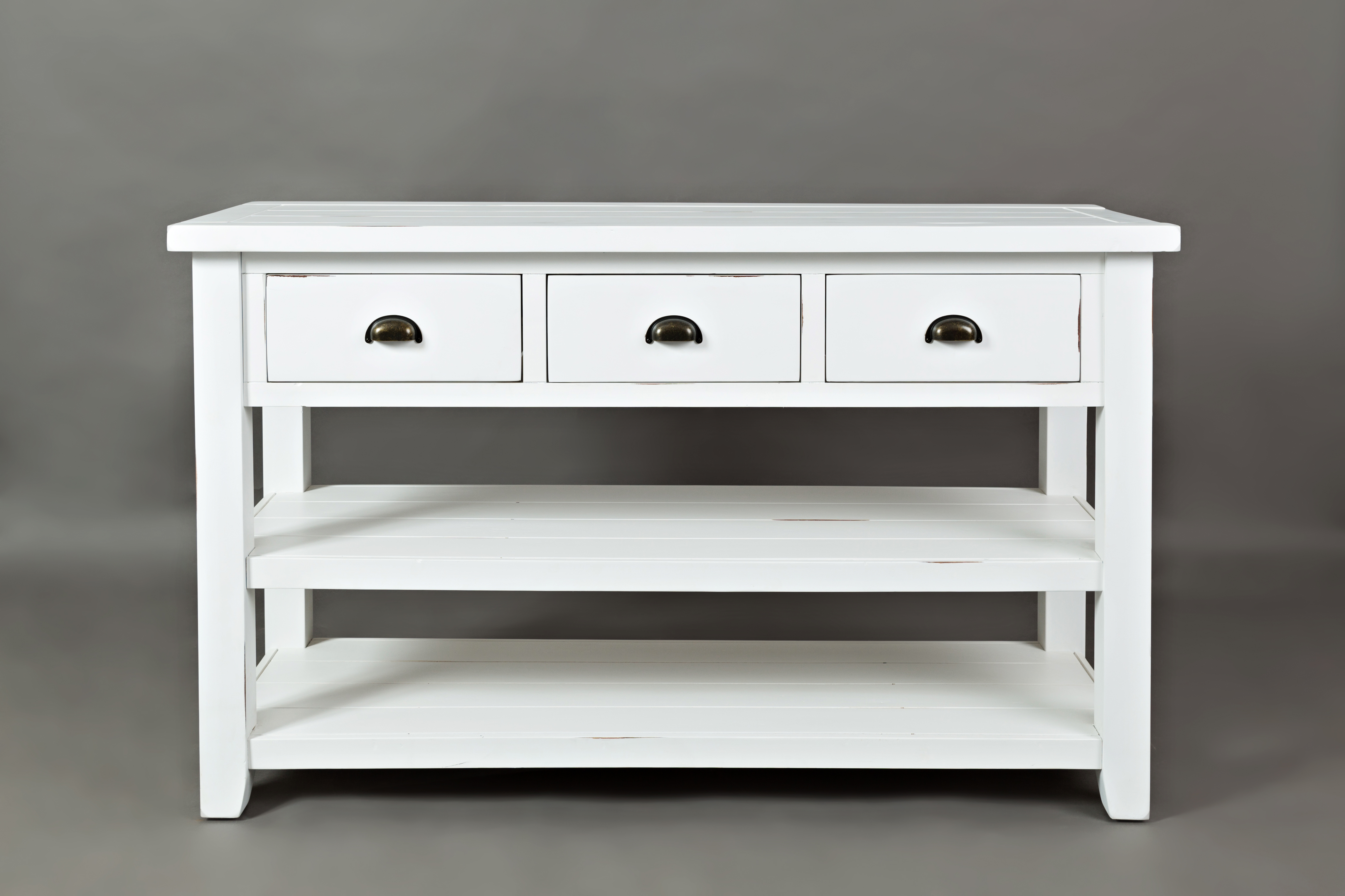 Jofran Furniture Artisans Craft Distressed Weathered White Sofa Table