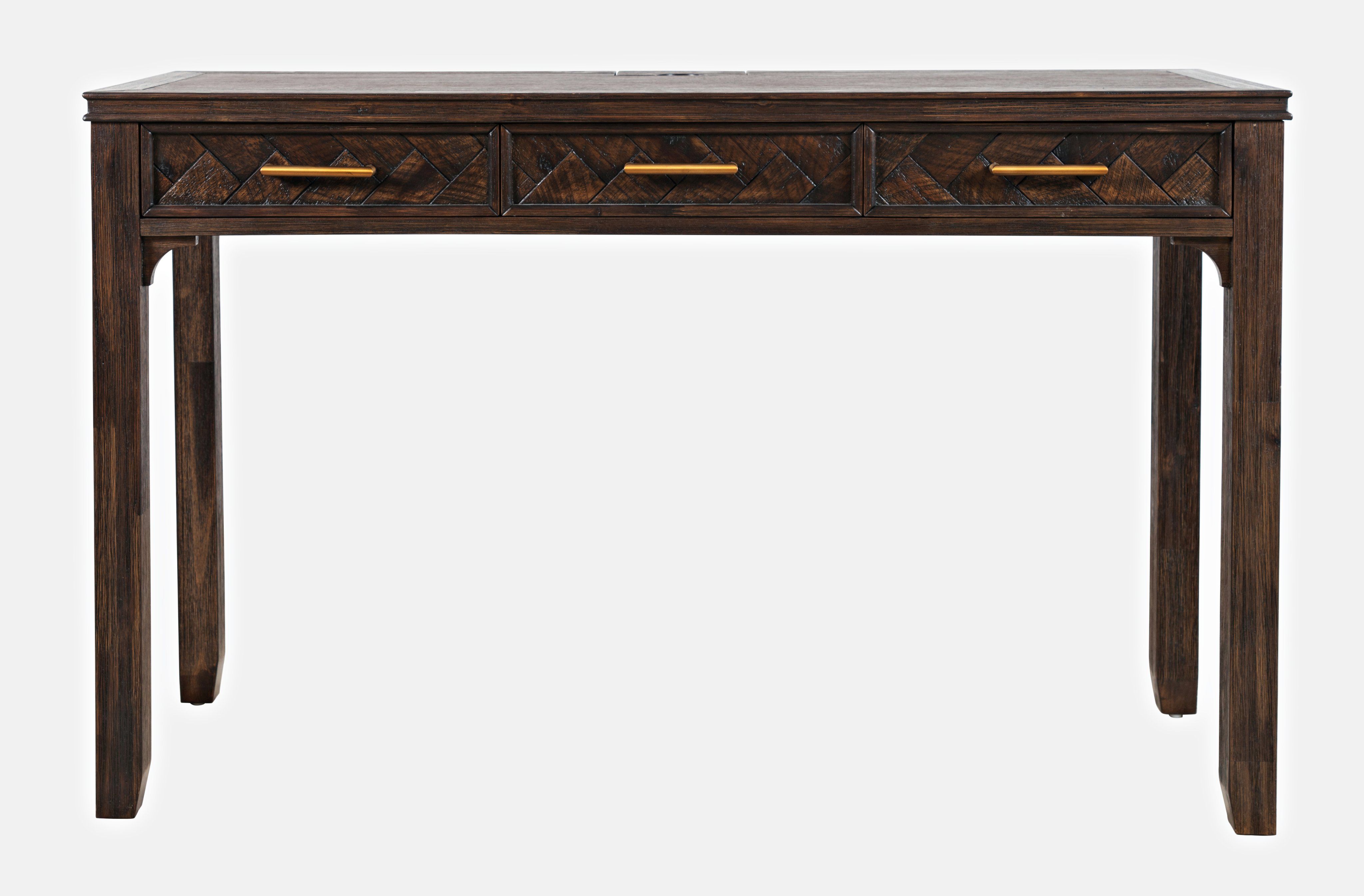 Jofran Furniture Gramercy Dark Brown Chevron 3 Drawer USB Charging Desk