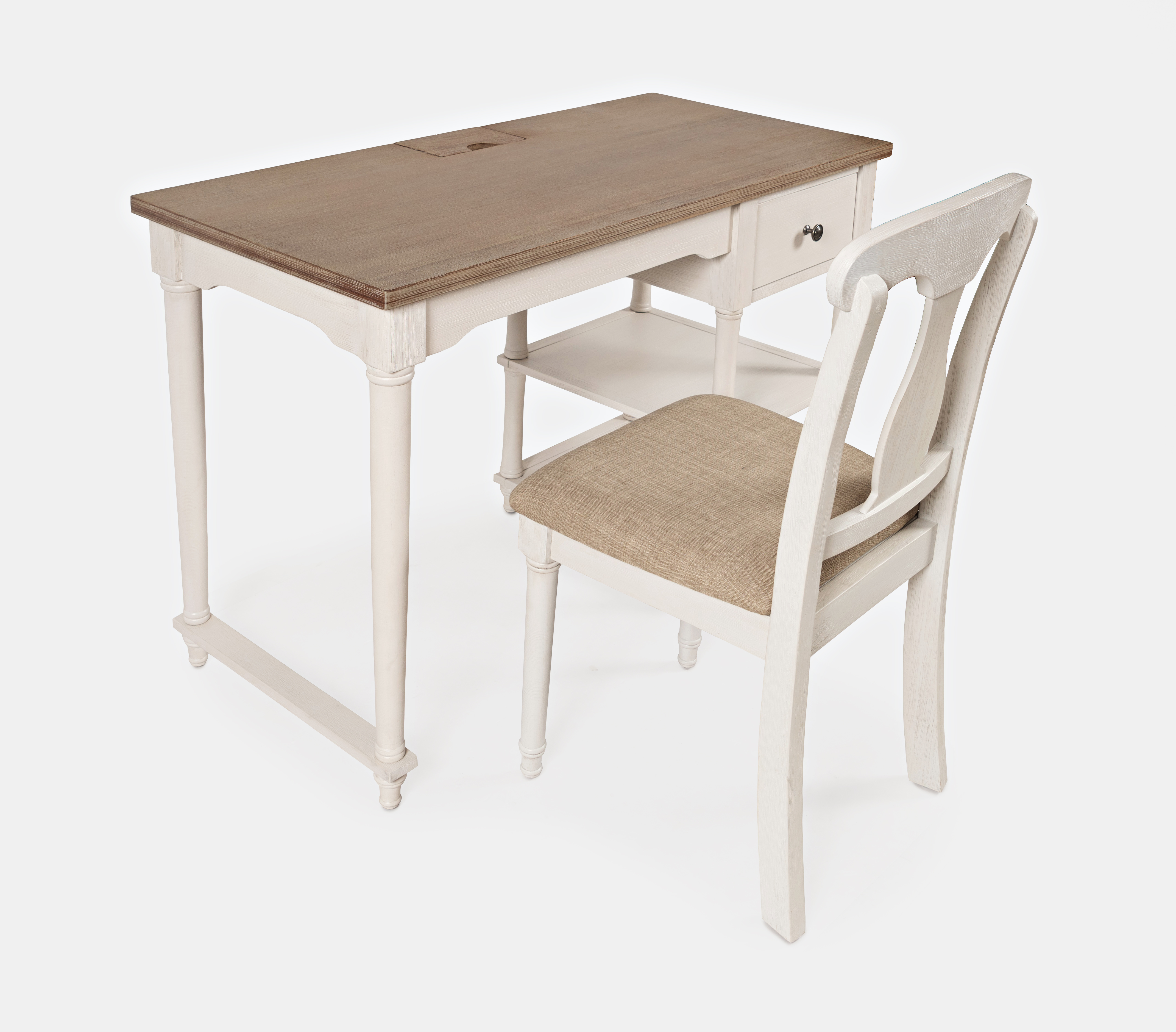 Jofran Furniture Grafton Farms Brushed White USB Charging Desk And Chair Se...