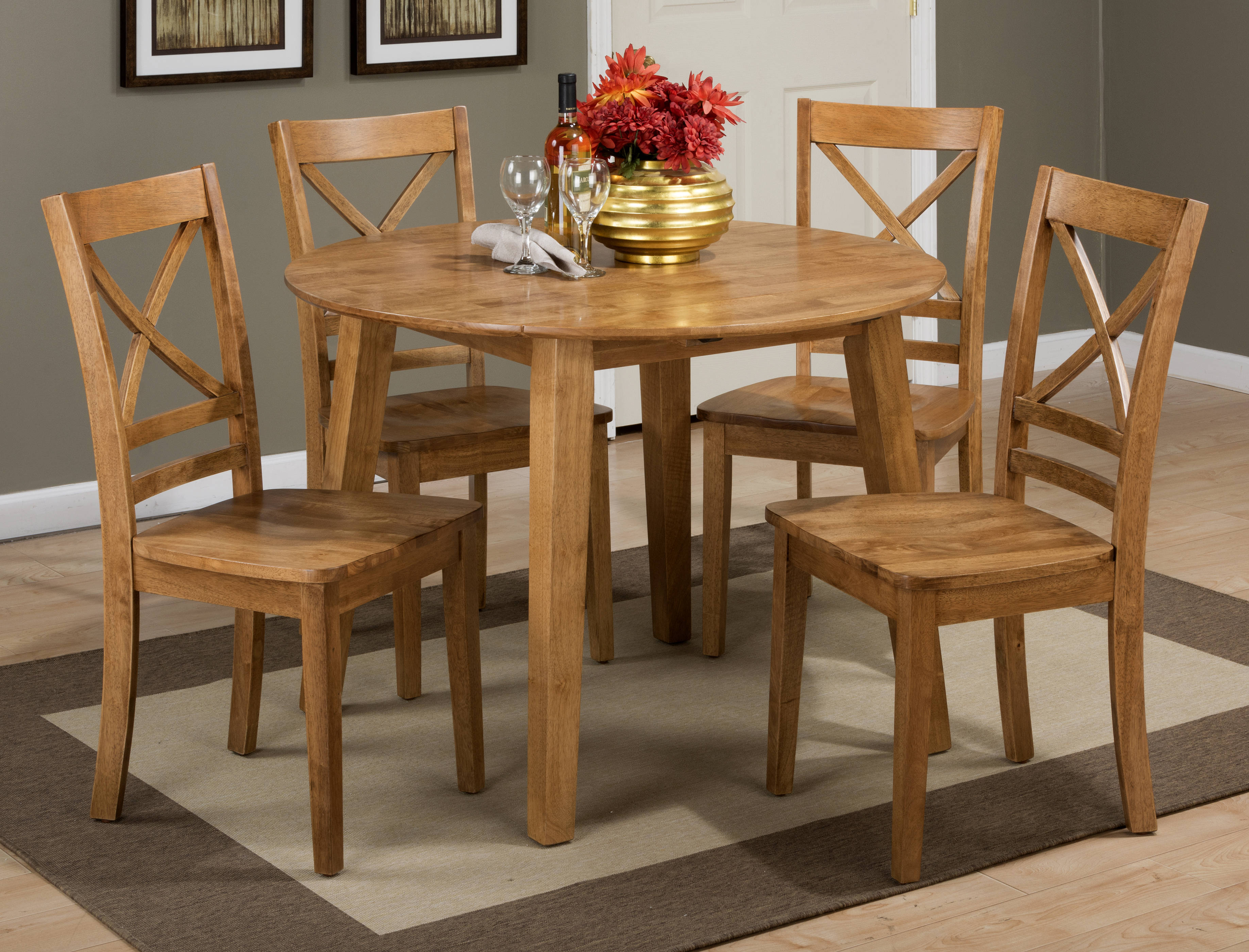 Jofran Furniture Simplicity Honey 5pc Round Dining Set With X Back Chair