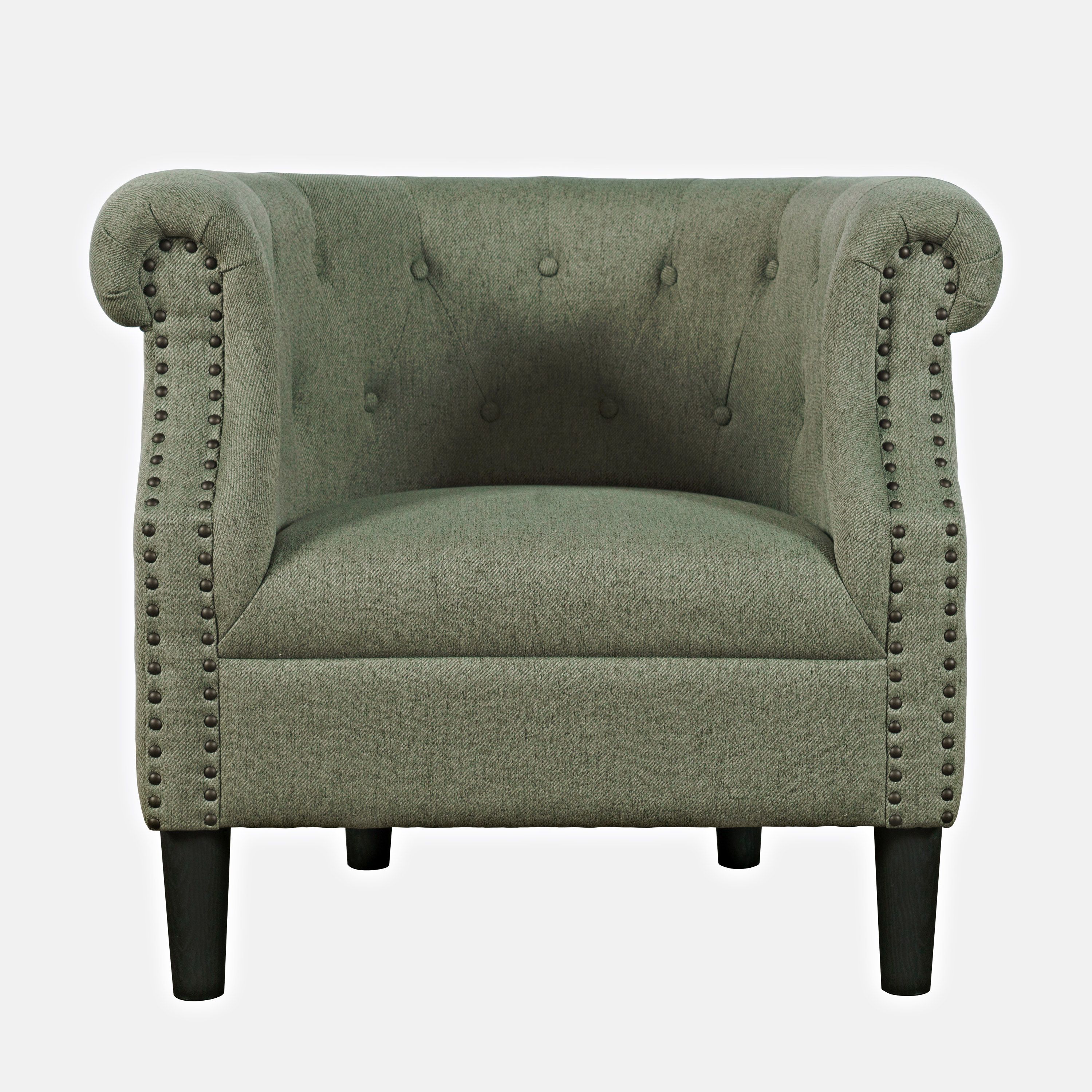 Jofran Furniture Lily Sage Barrel Curved Back Accent Chair with Nailhead Tr...