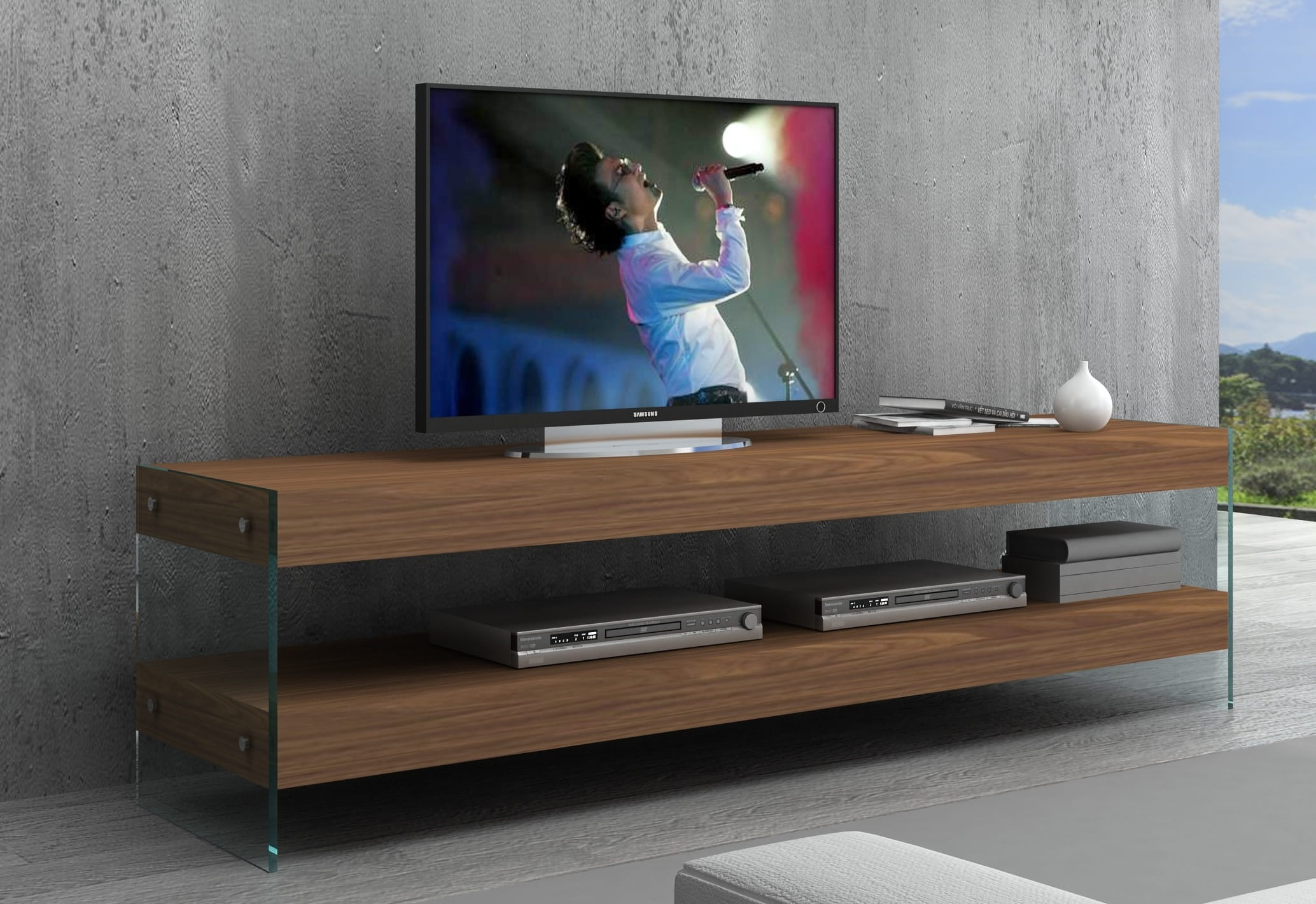 JM Furniture Elm Walnut TV Base