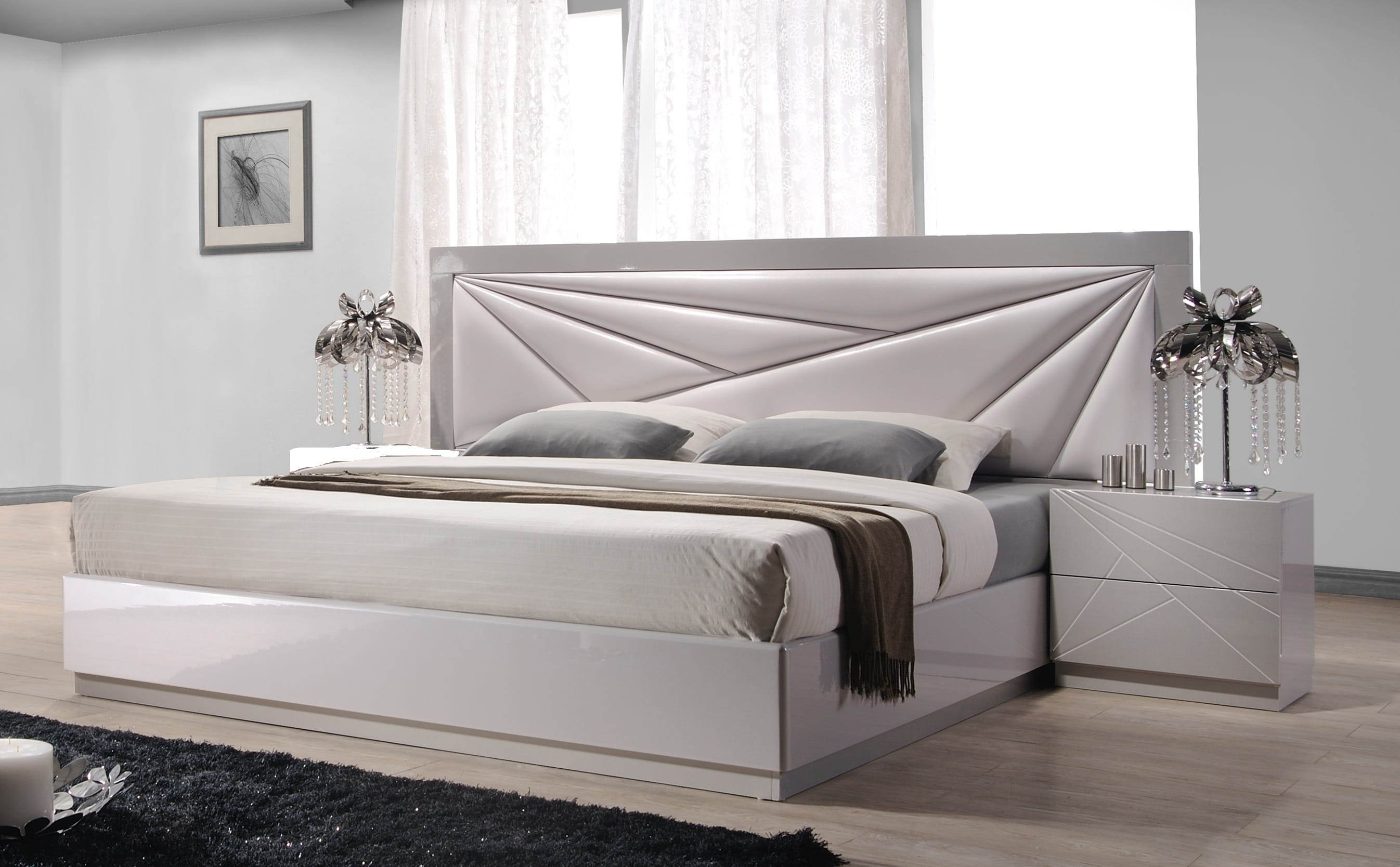 JM Furniture Florence White Taupe 2pc King Bedroom Set