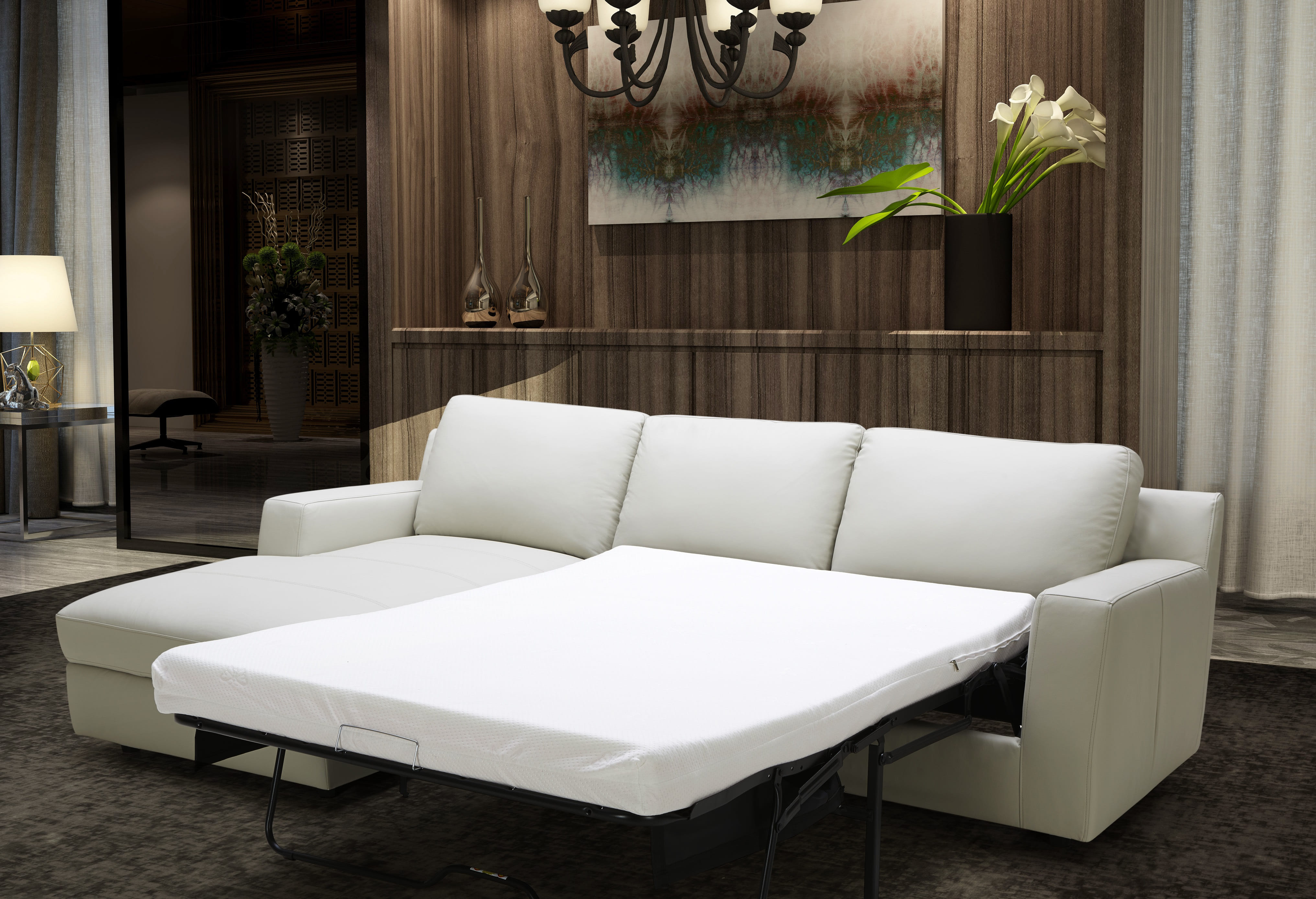 JM Furniture Lauren Light Grey Left Hand Facing Chaise Sectional Sleeper