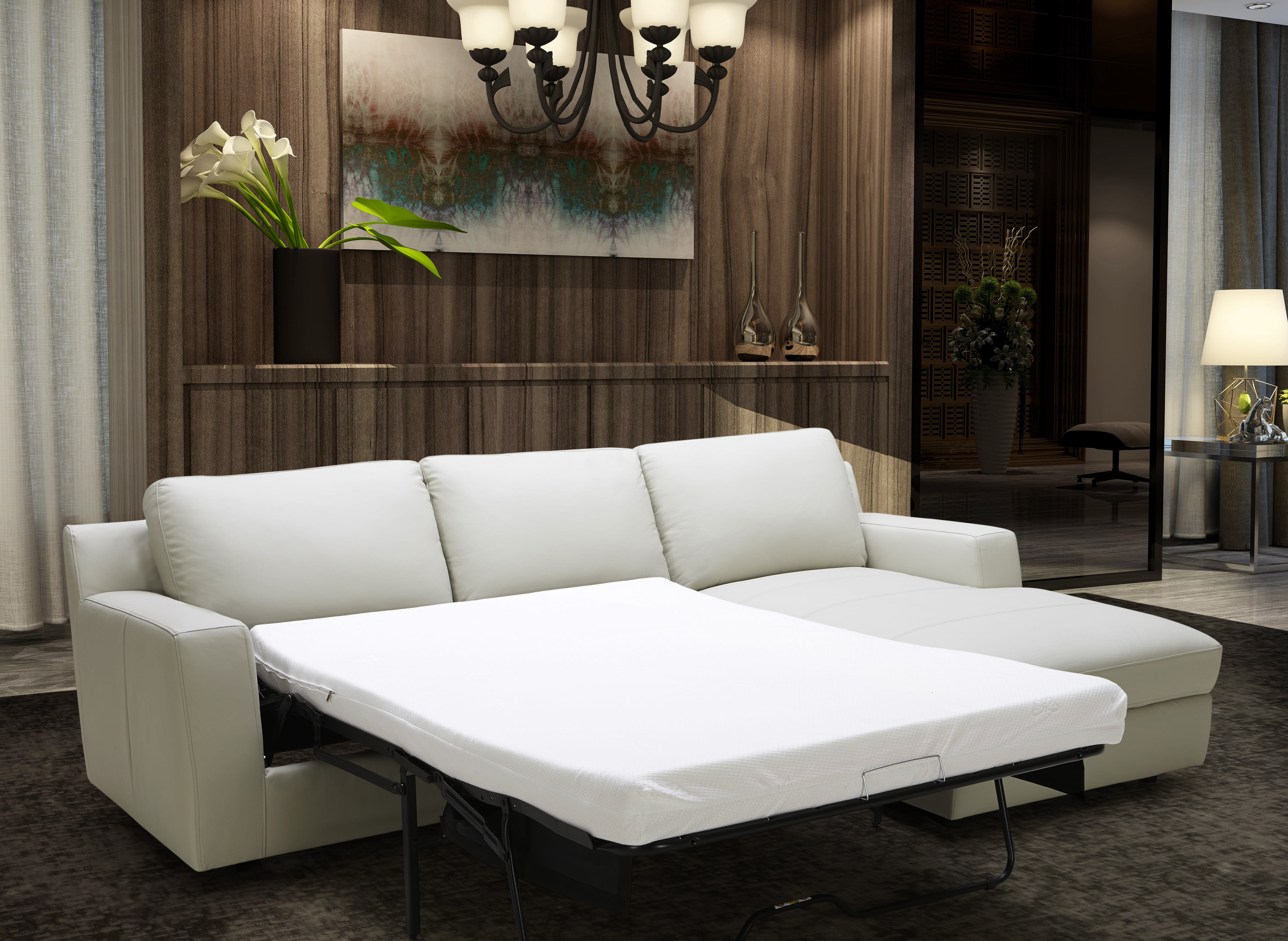 JM Furniture Lauren Light Grey Right Hand Facing Chaise Sectional Sleeper