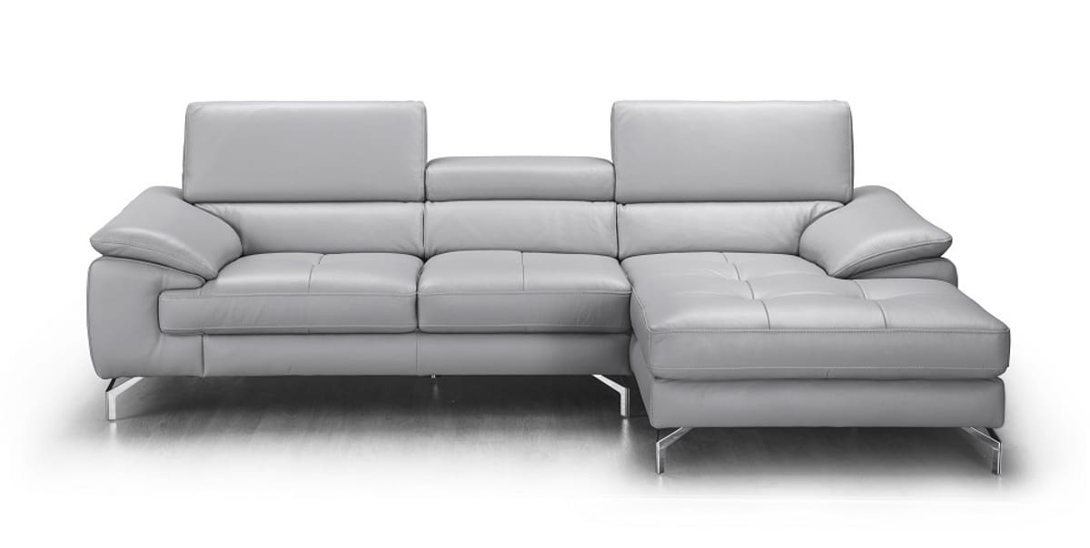 JM Furniture Liam Light Grey Leather Right Hand Facing Chaise Sectional