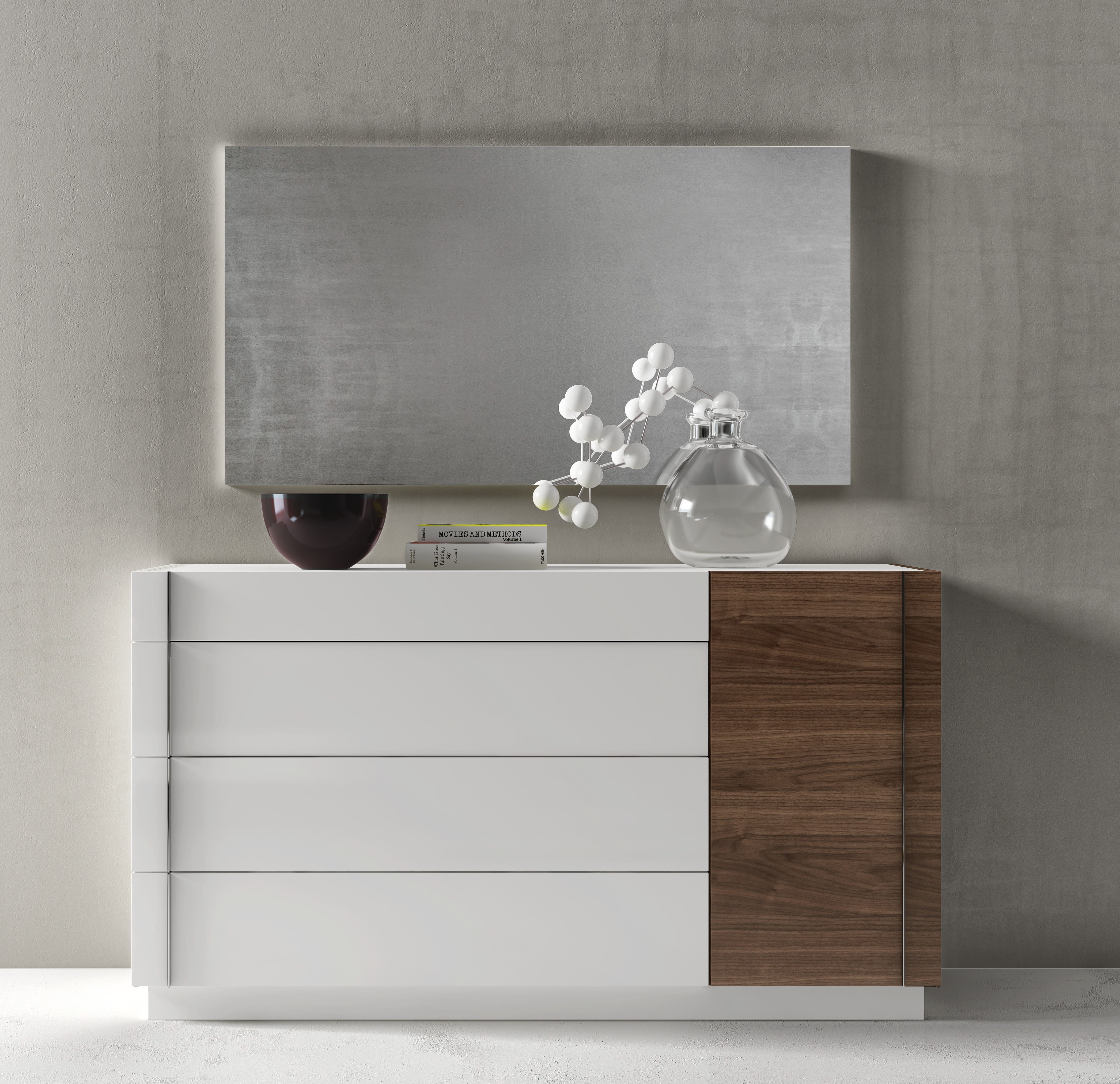 JM Furniture Lisbon White Walnut Dresser and Mirror