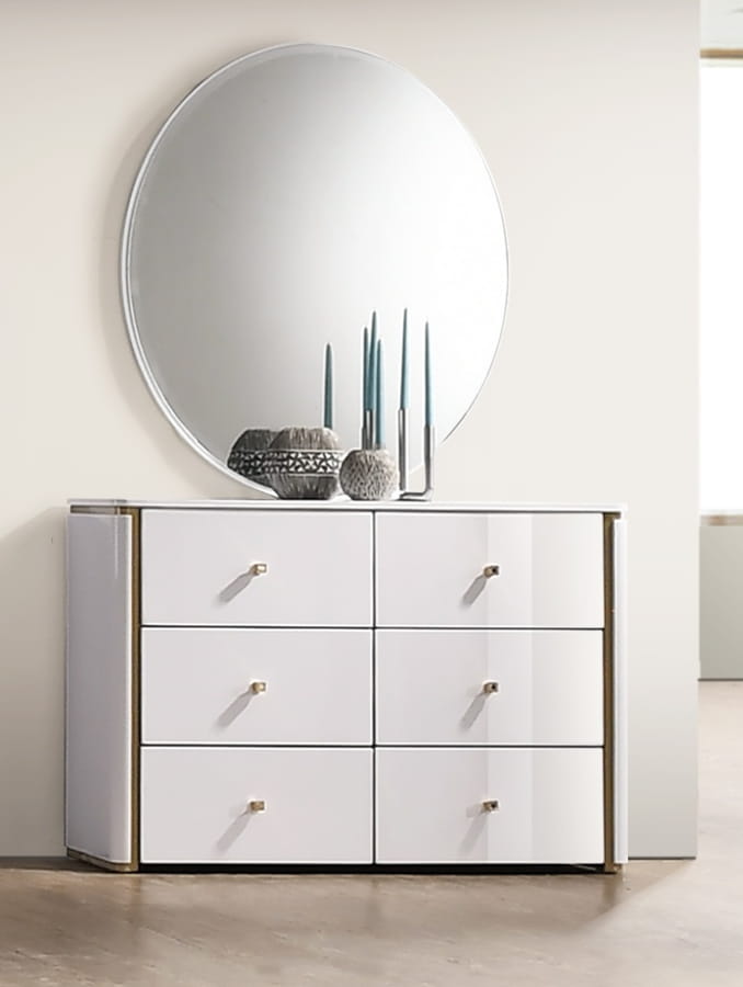 JM Furniture Lucera White Dresser and Mirror