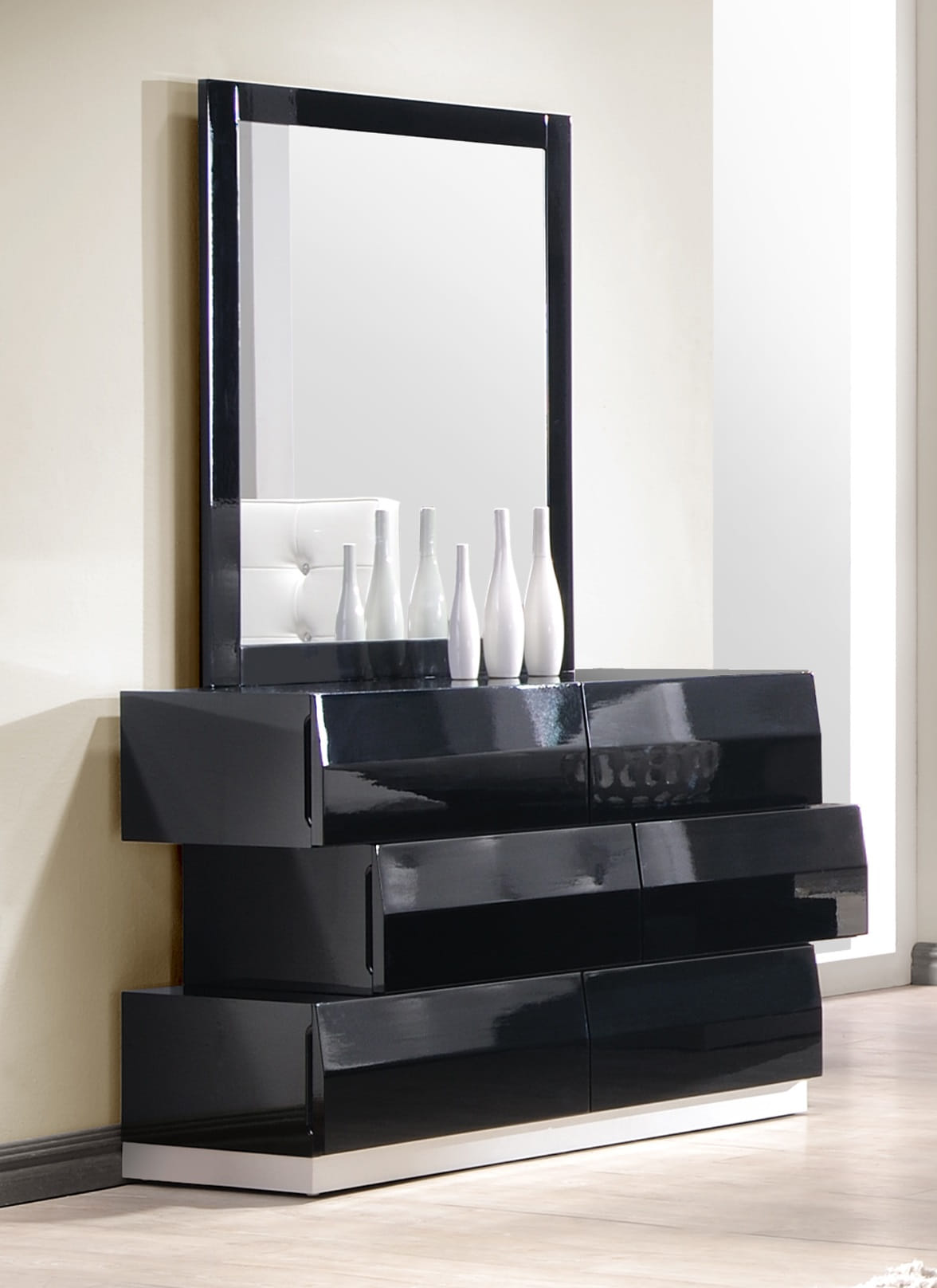 JM Furniture Milan Black Dresser and Mirror