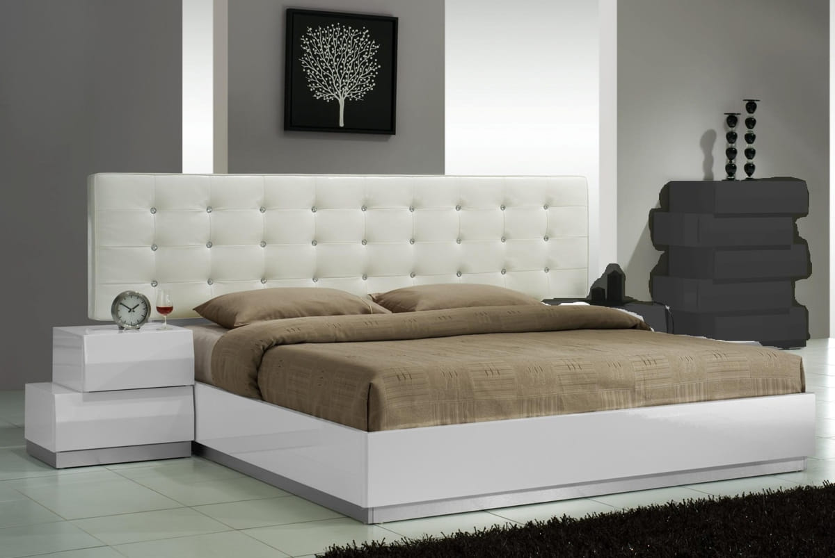 JM Furniture Milan White 2pc Queen Bedroom Set with Left Night Stand