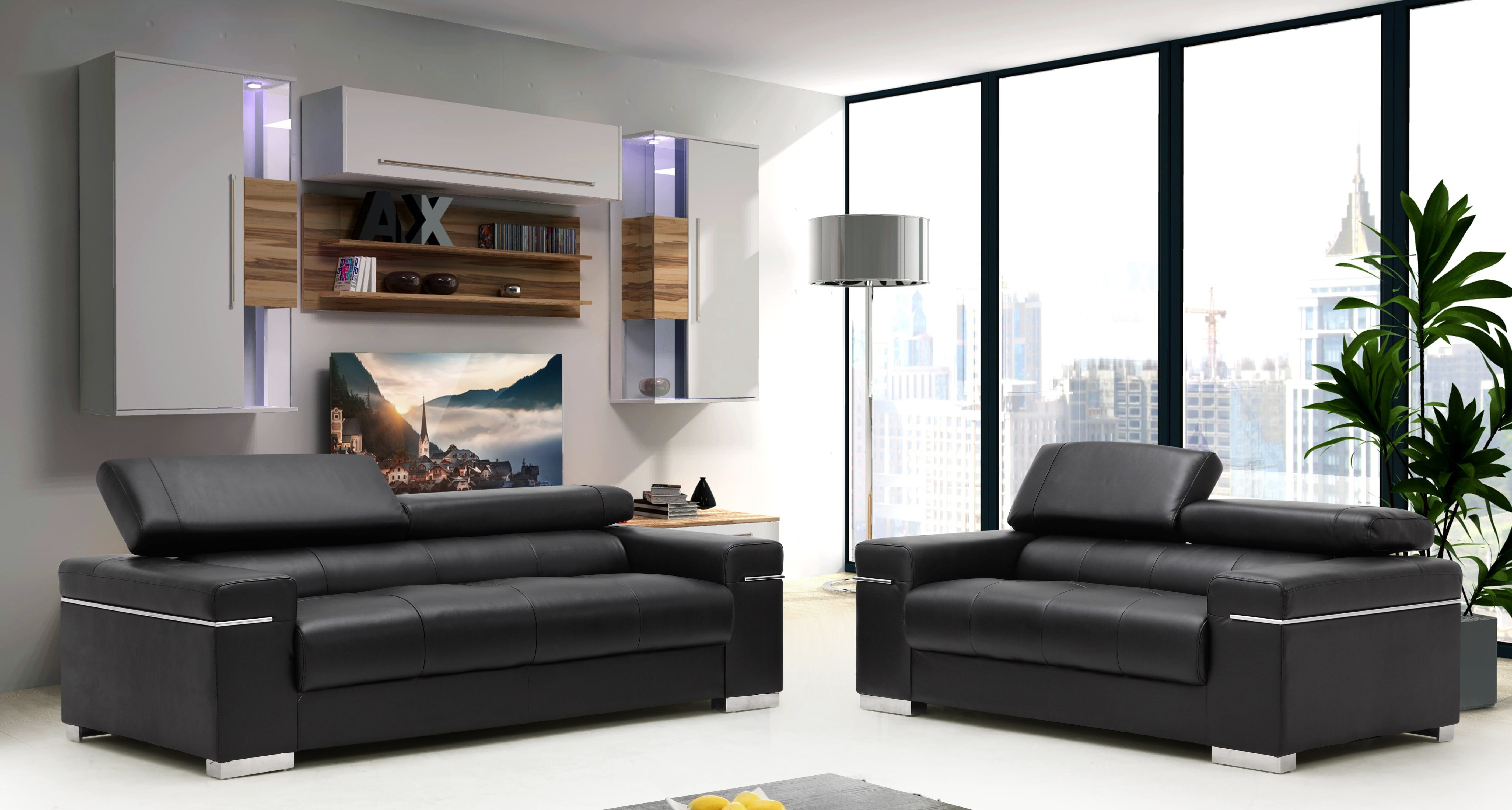 JM Furniture Soho Black Leather 2pc Living Room Set