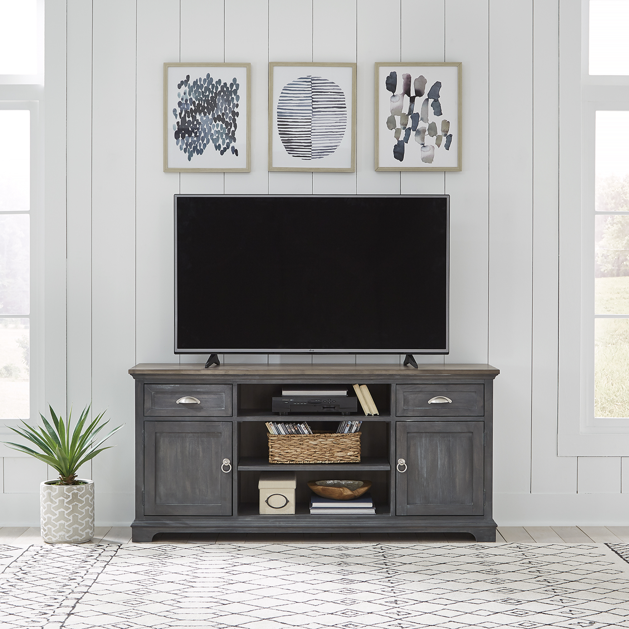 Liberty Ocean Isle Slate Weathered Pine 64 Inch Entertainment TV Stand