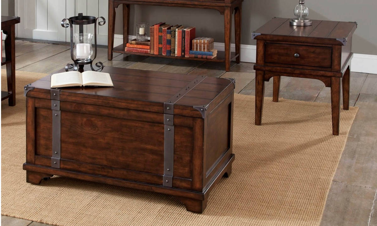 Liberty Aspen Skies Russet Brown 3pc Trunk Coffee Table Set