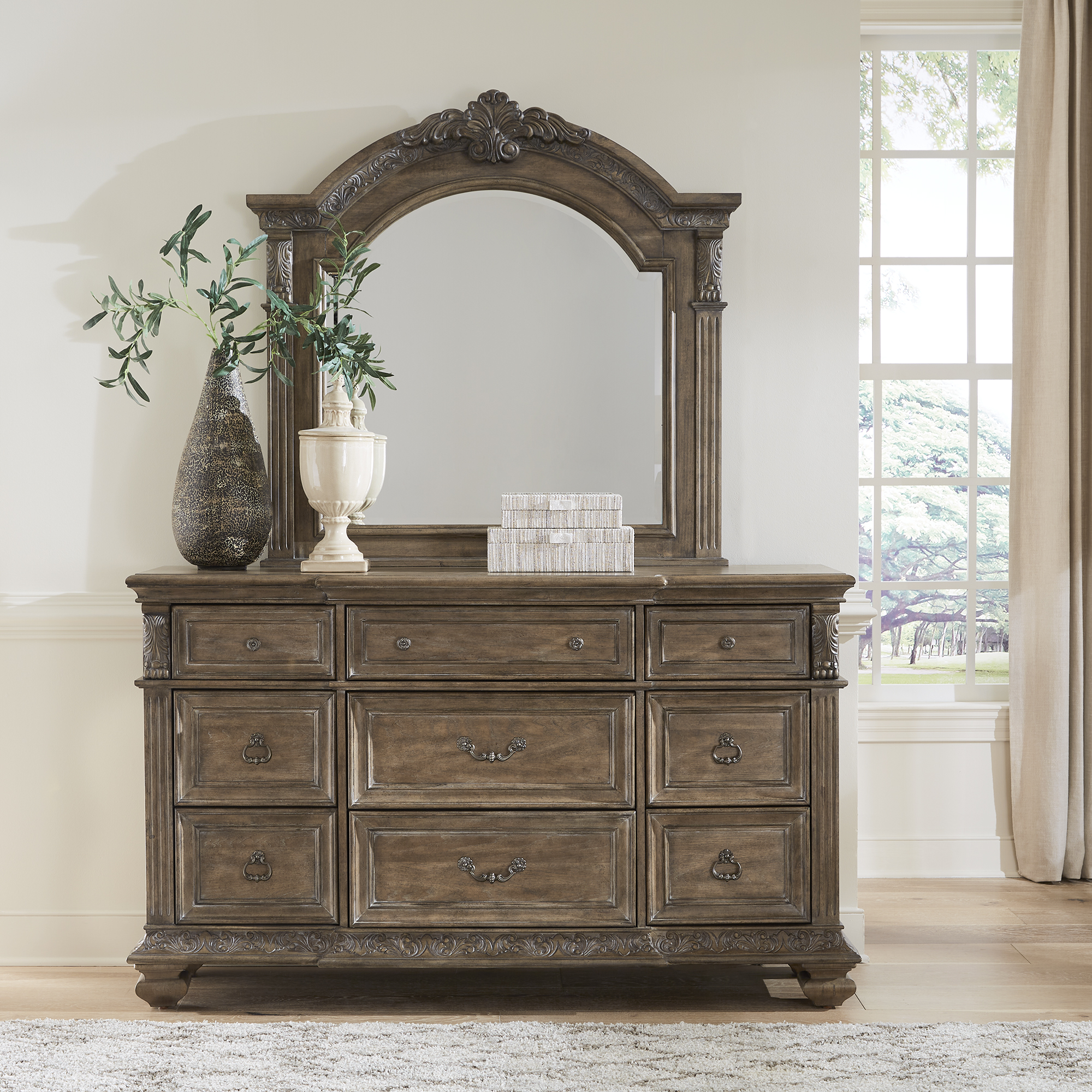 Liberty Carlisle Court Chestnut Dusty Wax Dresser And Arched Mirror