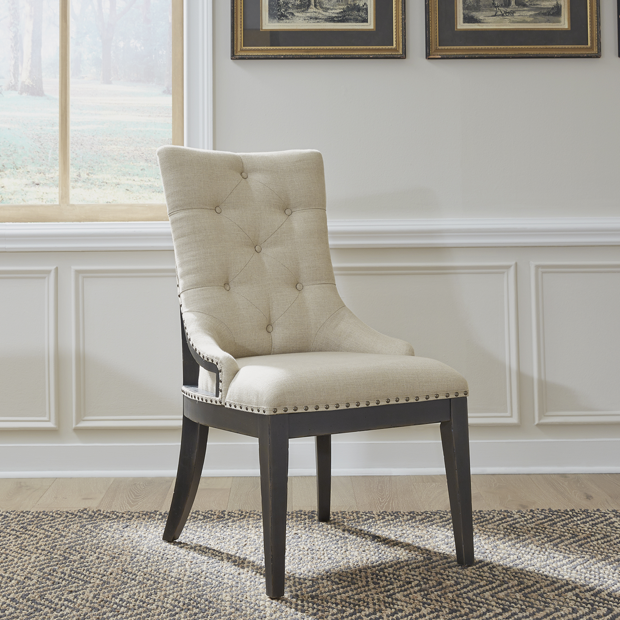2 Liberty Americana Farmhouse Black Upholstered Shelter Side Chairs